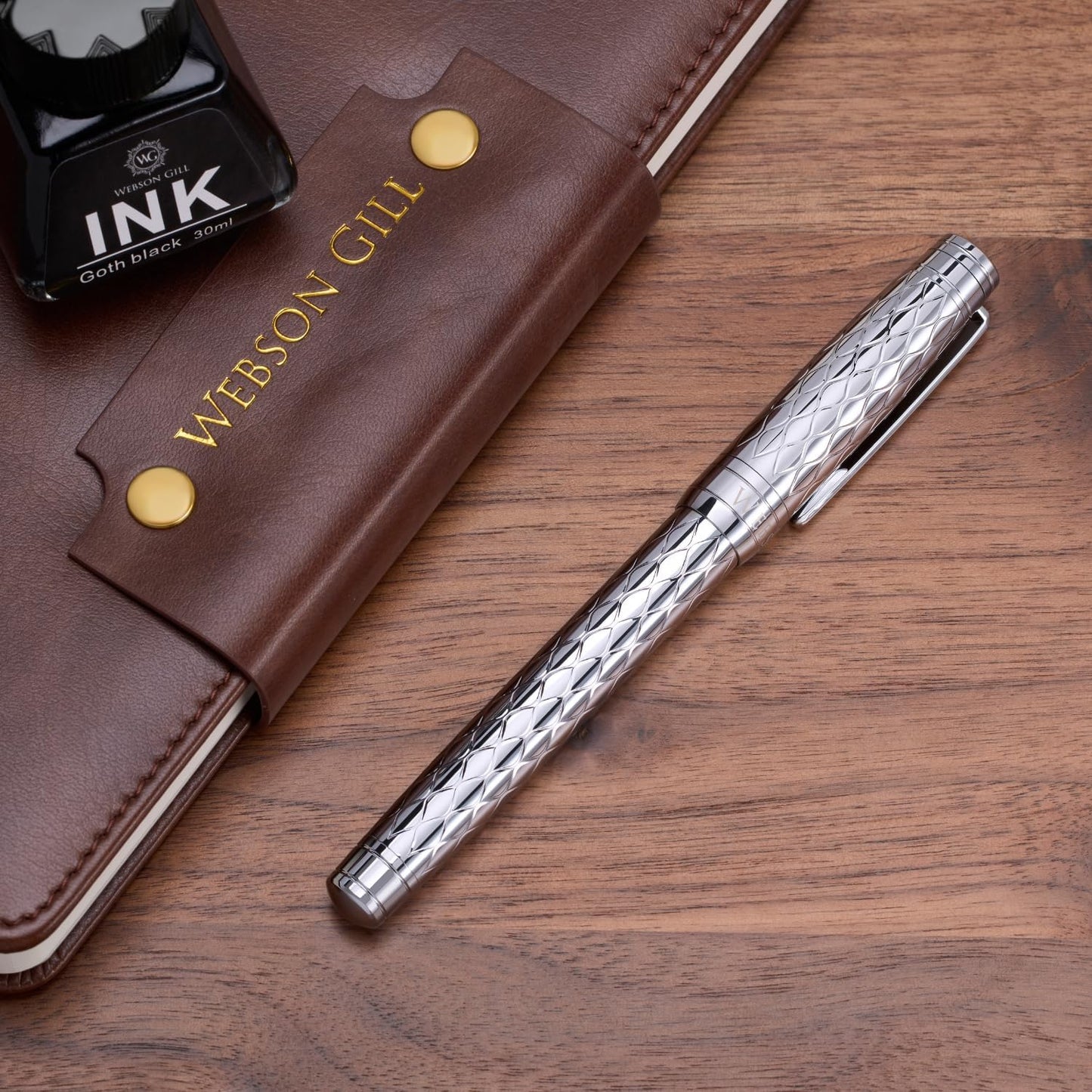 "Mirror" Chrome Luxury Executive Fountain Pen, Ultra Smooth Polished Chrome Silver Accents, Steel Nib, Easy Refill Ink Piston Converter, No Bleed No Smudge, Fits Our Instant Insert Ink Cartridges