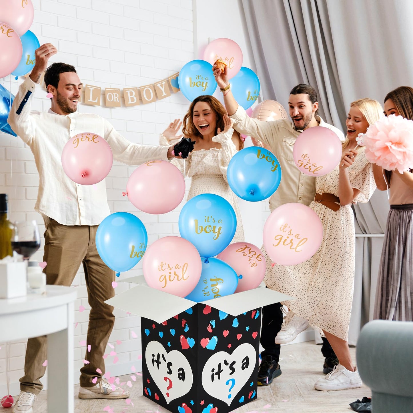 Ireer Gender Reveal Balloon Box with 16 Latex Baby Balloon Release Box Funny Ideas for Gender Reveal Party Decorations Supplies(Boy or Girl)