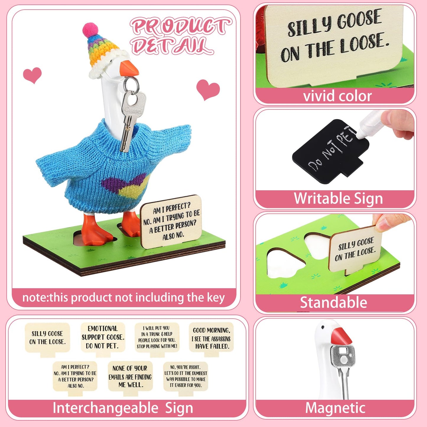 RattanView 23 Pcs Magnetic Resin Goose Statue Goose Outfits with Mini Knitted Outfit Writable Interchangeable Sign Chalk for Valentine Day Gift New Apartment House Warming Office Table Desk Home Decor