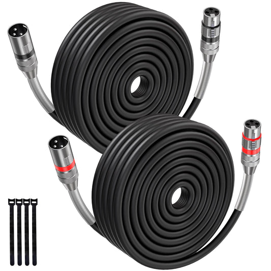 XLR Cables 100FT 2 Pack, Premium Heavy Duty Balanced Microphone Cable with 3-Pin XLR Male to Female Microphone Cord Connector Compatible with Microphones, Mixer,Speaker Systems,Preamps and More