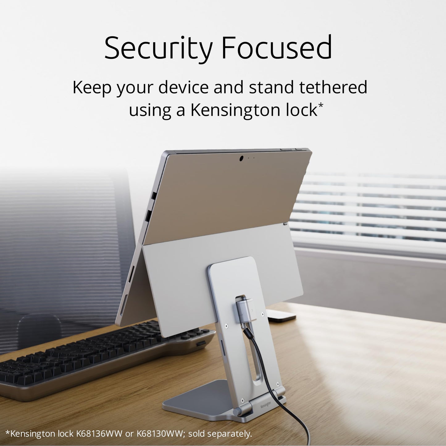 Kensington Elevated Stand Adjustable for Surface Stand for Desk, on-Skid Tablet Holder Designed for Surface Pro, Silver (K58277WW)
