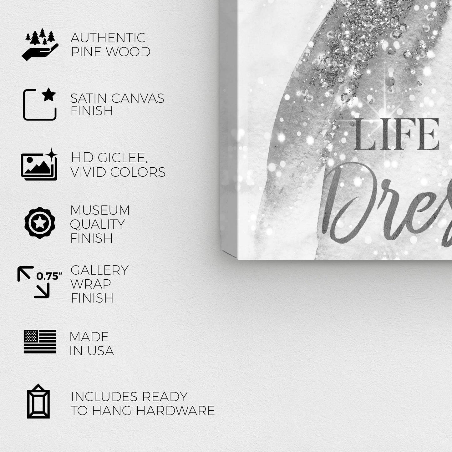 Wynwood Studio Fashion and Glam Wall Art Canvas Prints 'Life is a Party Silver' Home Décor, 30x30