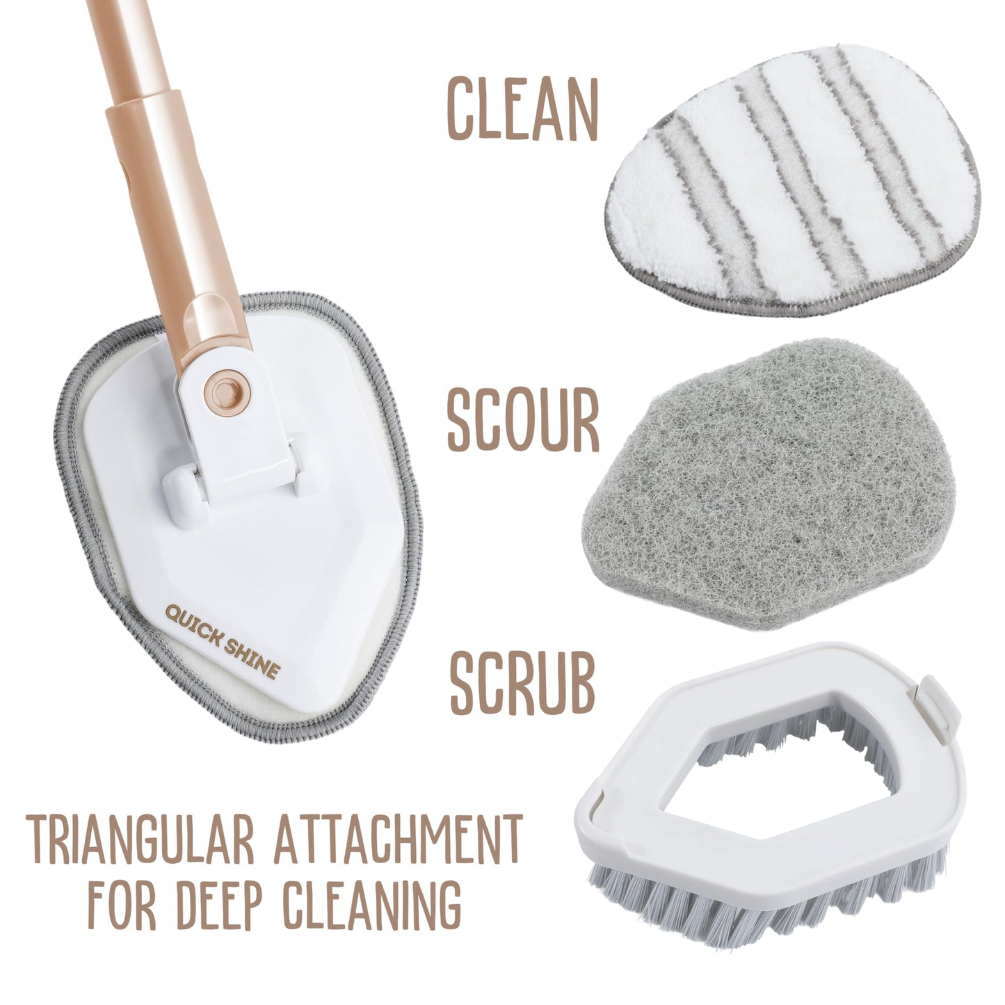 Quick Shine Ultimate Gold Clean + Polish Mop Kit, 11 Pc Set w/Interchangeable Attachments, Cleaner & Finish Included | 2-in-1 Pro Cleaning System w/ Microfiber Pads | All Floors | No Batteries Needed