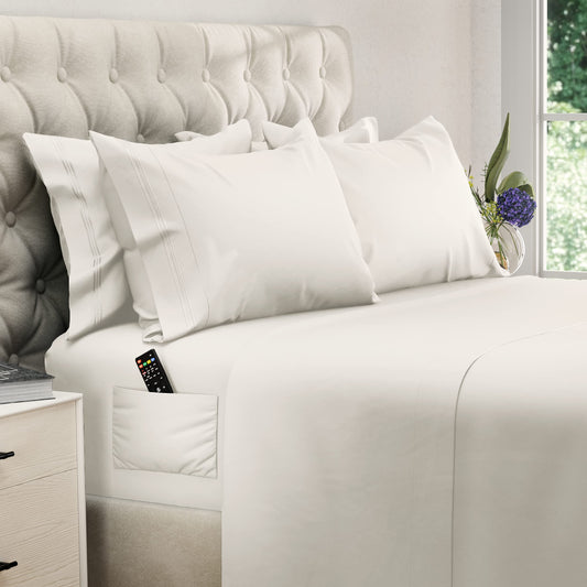 DREAMCARE King Size Sheets Set – 6 pcs Cooling Bed Sheets – up to 21” Deep Pocket King Sheet Set – 2500 Supreme Collection – Extra Soft 100% Brushed Microfiber Hotel Luxury with Side Pocket – Ivory