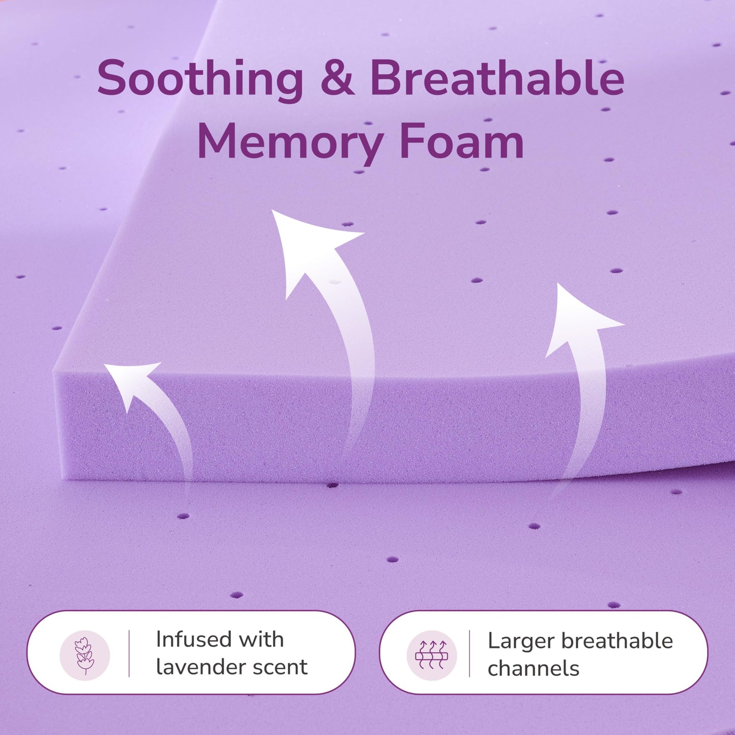 2 Inch Queen Lavender Infusion Memory Foam Mattress Topper for Relaxing Sleep, Ventilated & Pressure Relieving, CertiPUR-US Certified, Medium Firm Topper in a Box, Queen Size, 60"x80"
