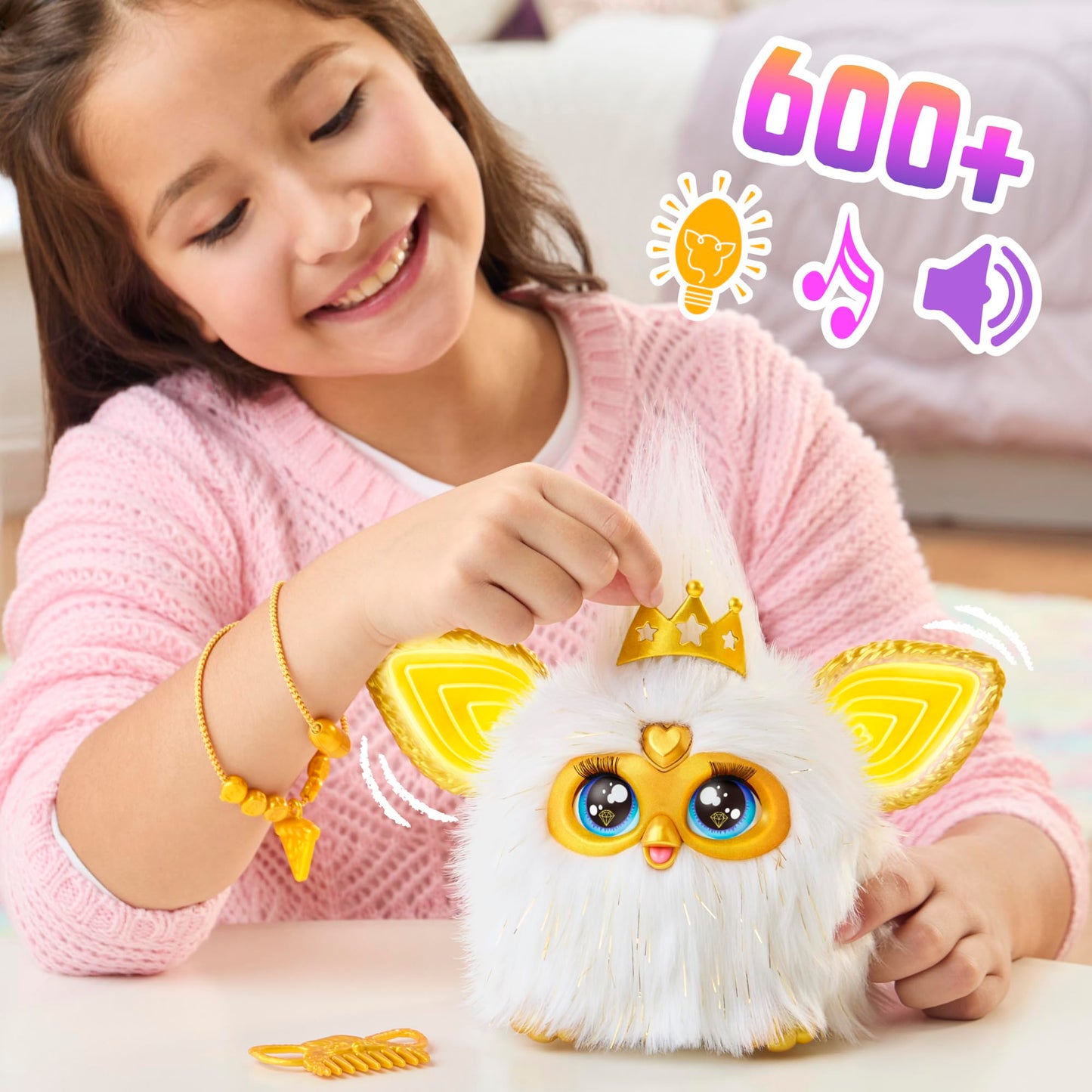 Furby Gold Glam Interactive Plush Toys for 6 Year Old Girls & Boys & Up, Voice Activated Animatronic, Speaks English & Furbish, White (Amazon Exclusive)