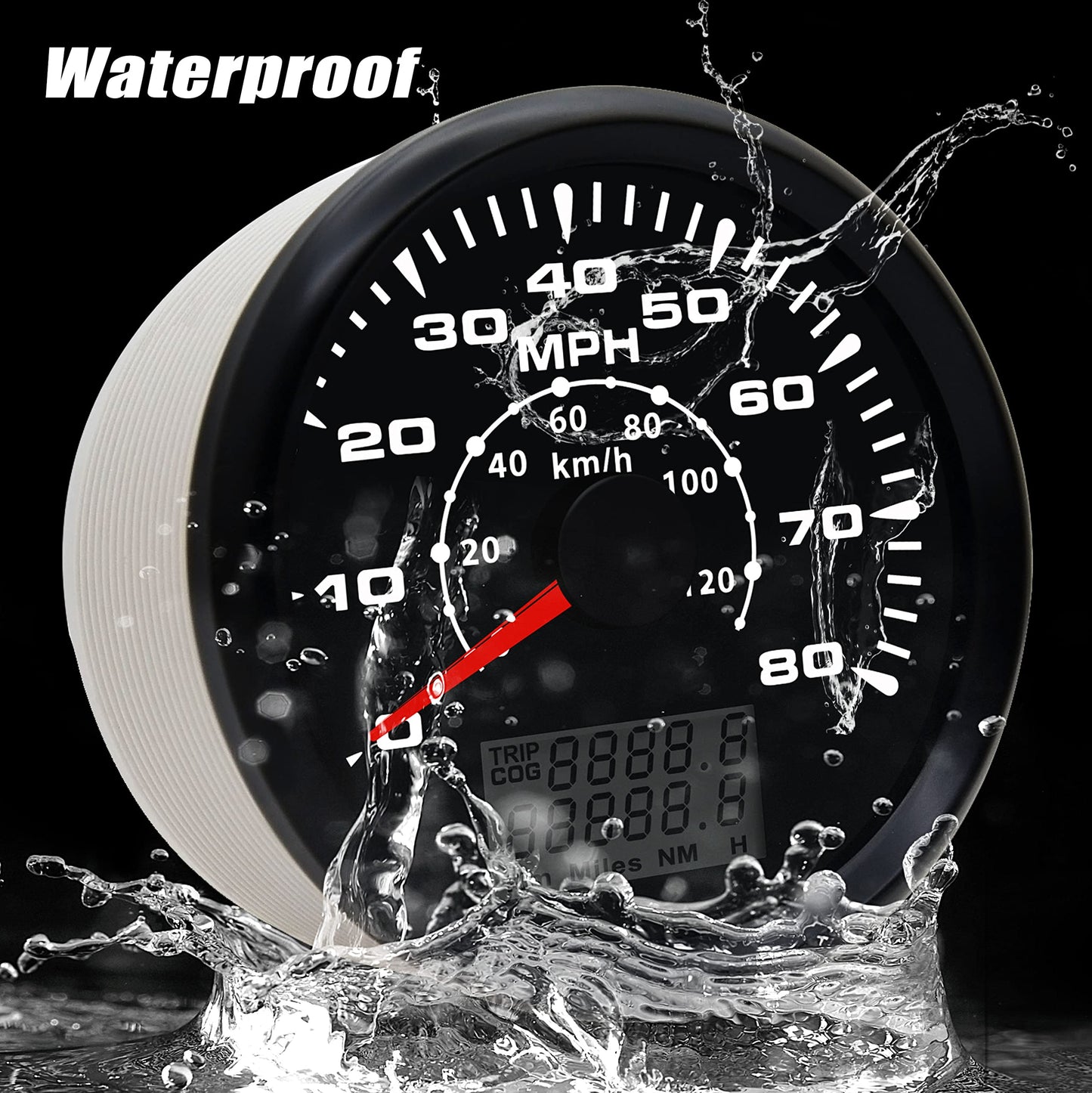 Geloo 85MM GPS Speedometer Gauge Boat MPH Speedometer Waterproof 0-80MPH 0-120KM/H Marine Speedometer Odometer LCD Indicators with 7 Backlight fit Car Truck Motorcycle Speedometer GPS Gauge Auto 9-32V
