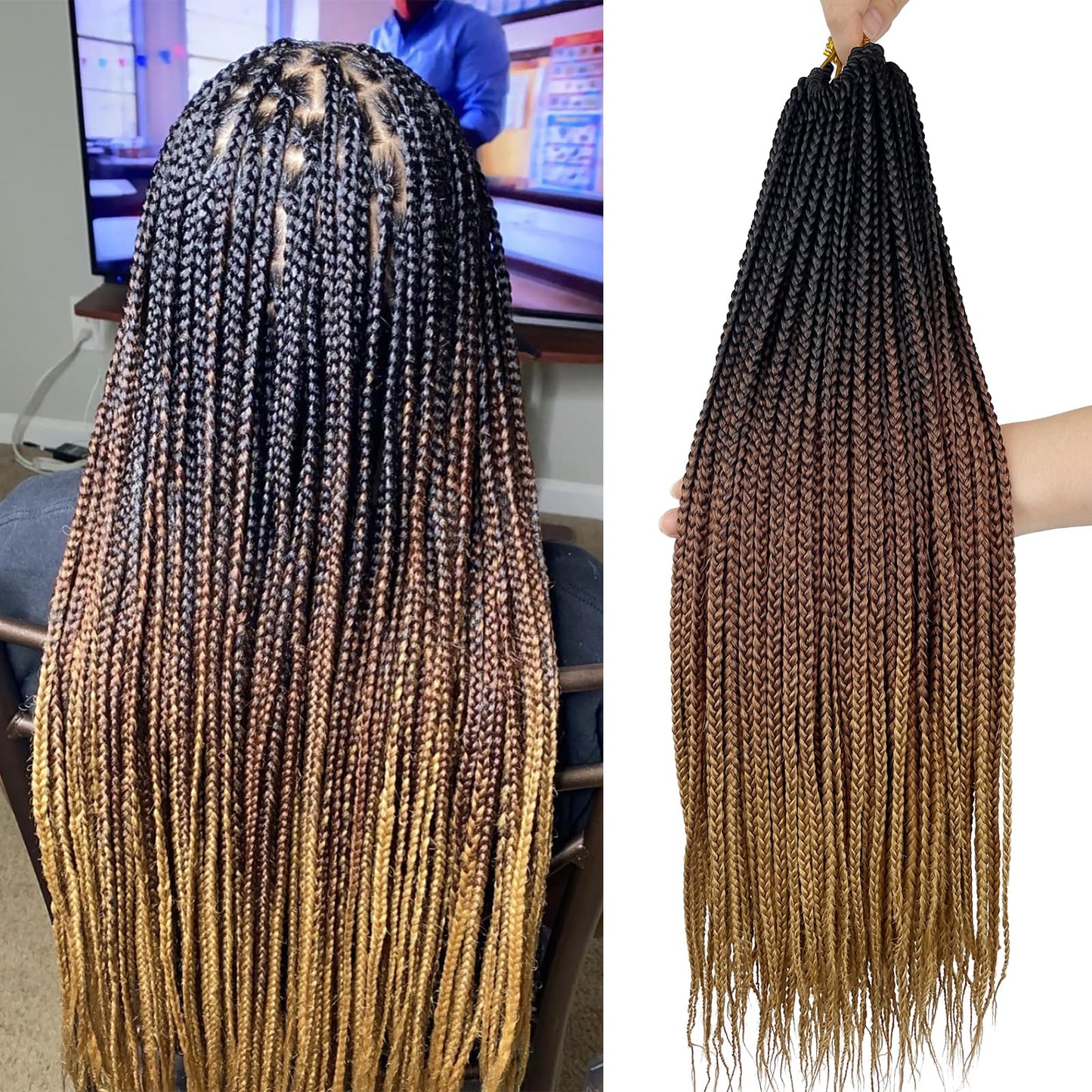 Small Crochet Box Braids 20 Inch 1B/30/27 Ombre Box Braids Crochet Hair Pre Looped Three Tone 1/4 Inch Wide Micro Crochet Braids Hair for Black Women (20 inch box braids 6 packs, T1B/30/27)