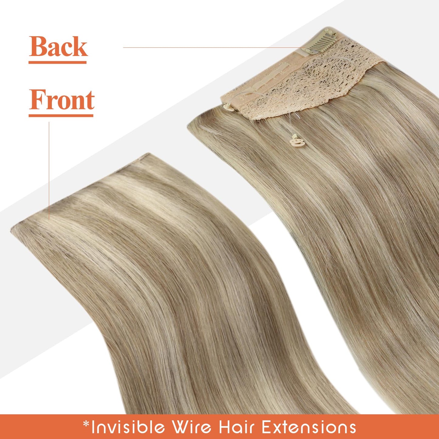 Sunny Blonde Hair Extensions Wire Real Human Hair Highlights Invisible Wire Hair Extensions Straight Remy Hair Extensions Clip ins Ash Blonde Highlights Golden Blonde Hair Extensions 20Inch 100G
