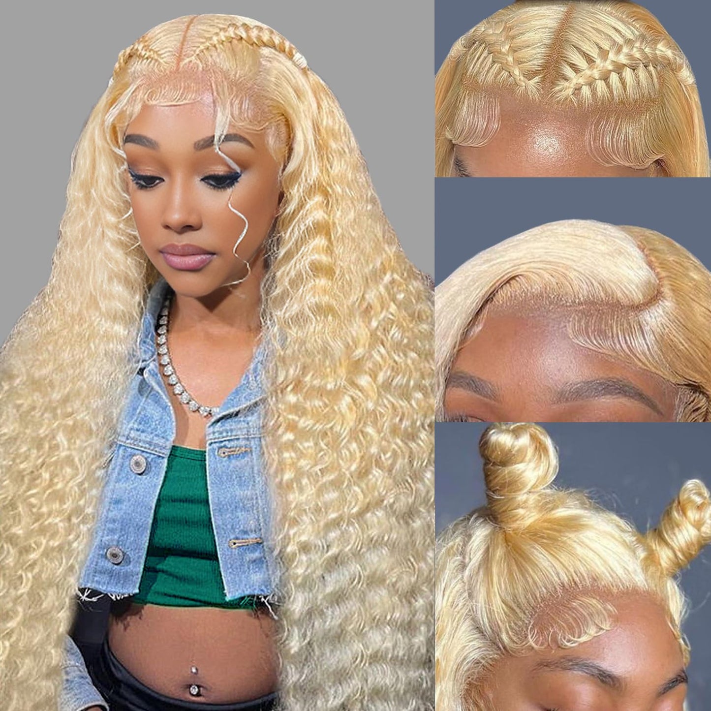 613 Lace Front Wig Human Hair 28 Inch Deep Wave Blonde Wig Human Hair 16A 13x4 HD 613 Deep Wave Blonde Lace Front Wigs Human Hair 180% Density Curly Blonde Frontal Wig Deep Wave 613 Wig Pre Plucked