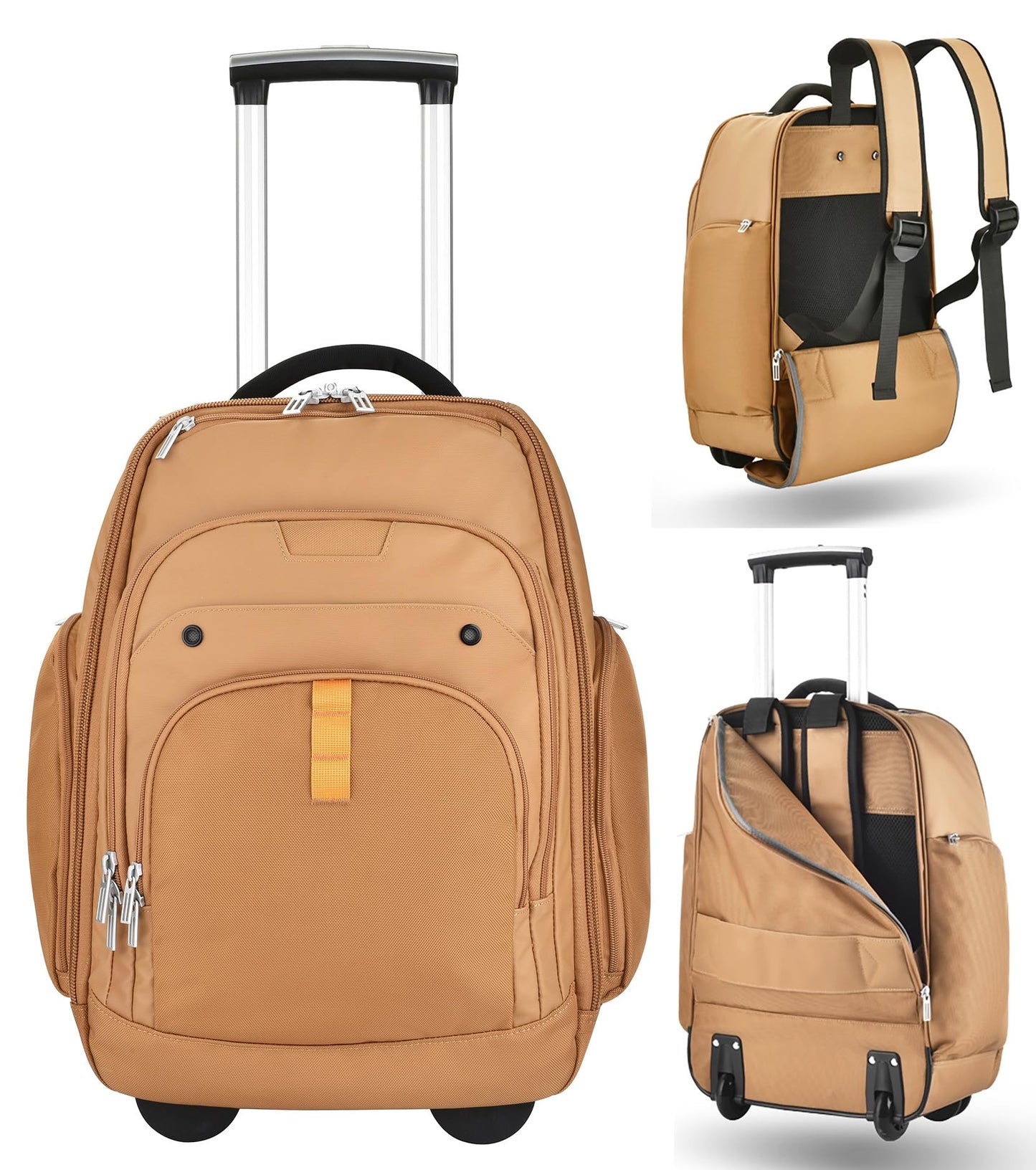 Rolling Laptop Bag with Wheels, Adjustable 13-17.3 Inch Computer Travel Backpack for Men & Women, Wheeled Work Bag, Carry-on Luggage