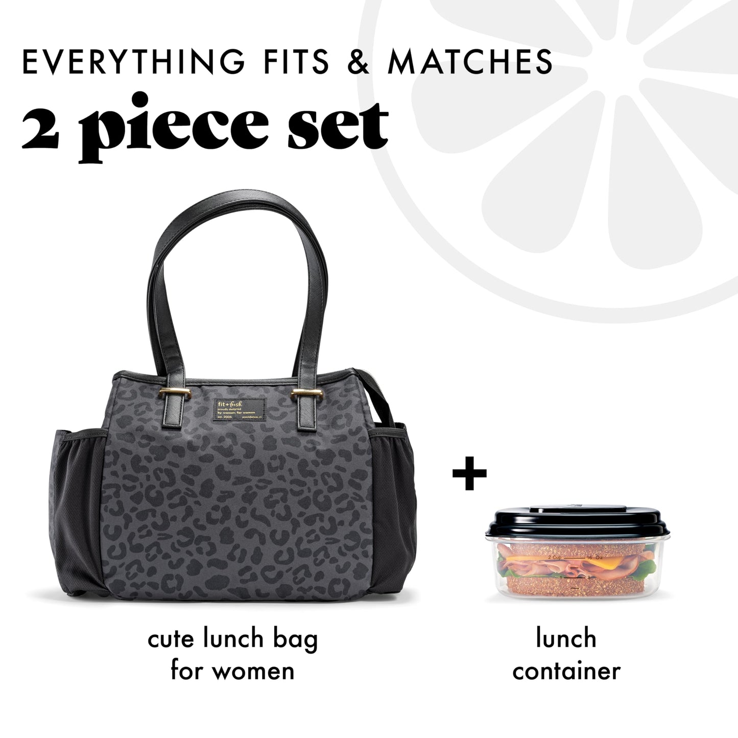 Fit & Fresh Lunch Bag For Women, Insulated Womens Lunch Bag For Work, Stain-Resistant, Lightweight, Large Lunch Box For Women With Container, Zipper, Copley Black Feline Fine