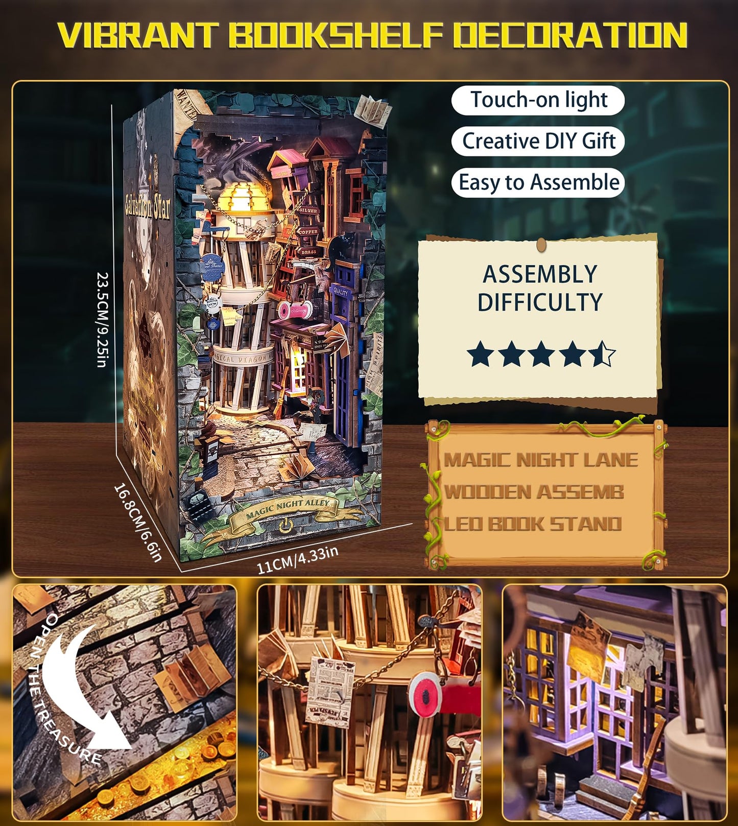 Spilay Book Nook Kits for Adults, Magic DIY Miniature House Kit with LED Light, 3D Wooden Puzzle Mini House Building kit for Bookshelf Decor, Desk Decor, Gift for Readers, Teens & Adults