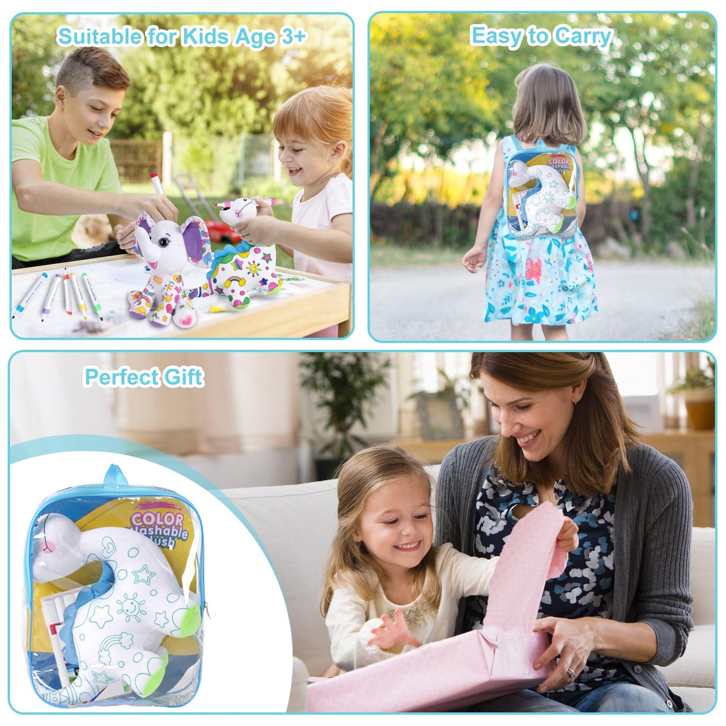 DIY Coloring Plush Toy with Washable Markers, Scribble Pets Stuffed Animal, Doodle Dolls Art Toy for Boys and Girls Ages 3-8, Birthday Gift (Dinosaur)