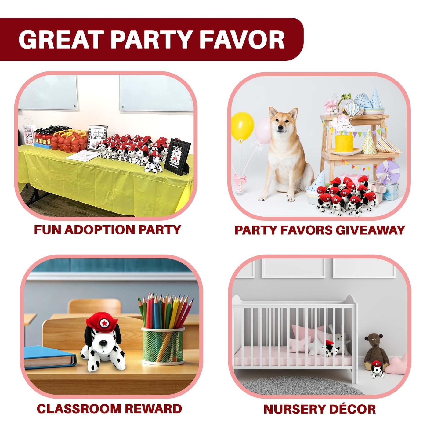 4E's Novelty Dalmatians Stuffed Animals, Soft Plush Dalmation Dogs (12 Pack) Puppy Plush Toys for Kids, Great Party Favors for Birthday Party Supplies
