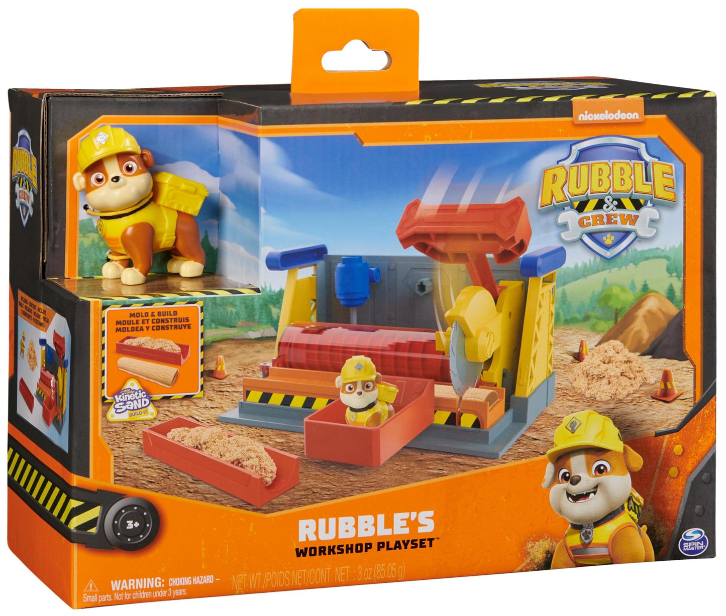 Rubble & Crew, Rubble’s Workshop Playset, Construction Toys with Kinetic Build-It Sand & Rubble Action Figure, Kids Toys for Boys & Girls Ages 3+