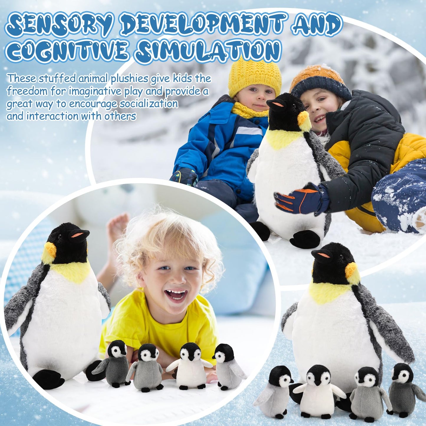 Harrycle 5 Pcs Penguin Plush Toy Set 14 Inch Mommy Penguin Stuffed Animal with 4 Cute Babies in Zippered Belly Soft Cuddly Plushie for Kids Birthday Gifts Party Favors(Simple Style)