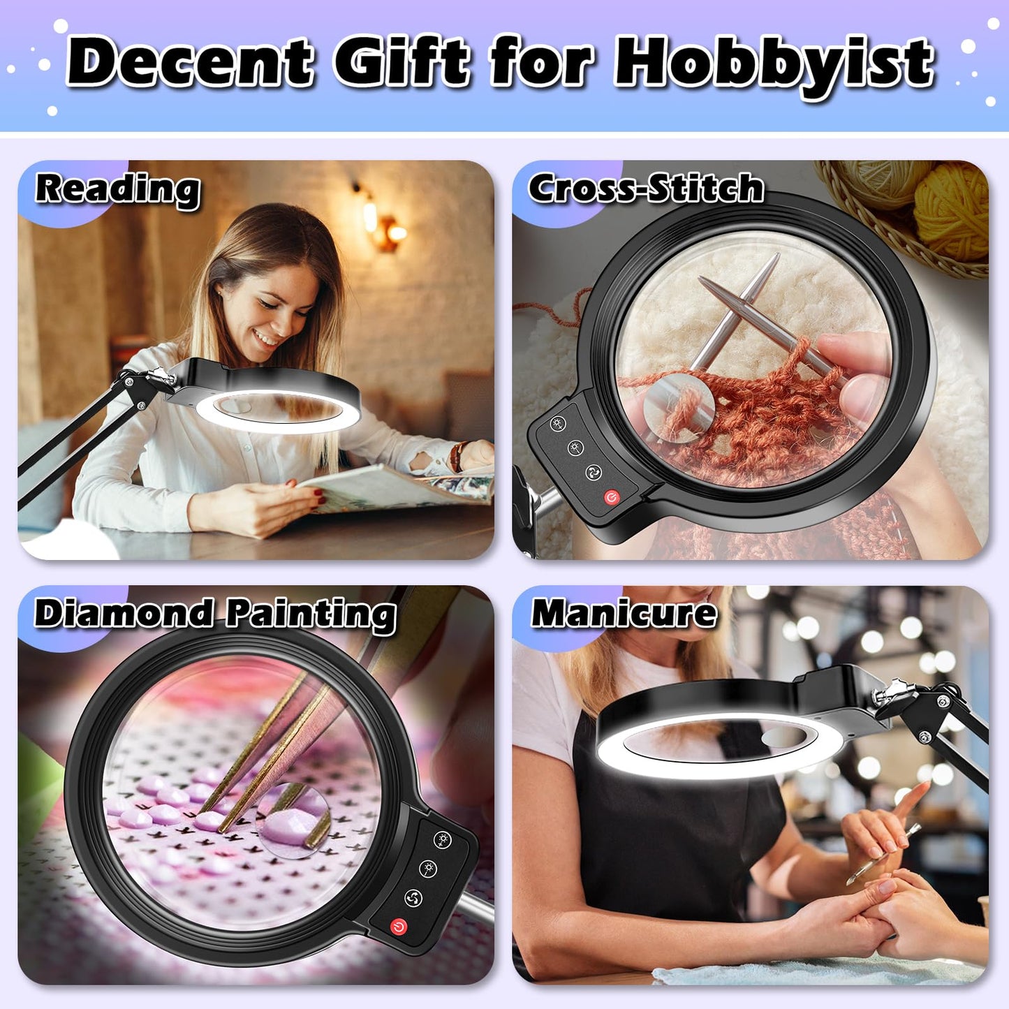 30X 10X Large Floor Magnifying Glass with Light and Stand,72 LED Adjustable Height Floor Magnifying Lamp,2 in 1 Lighted Magnifiers for Close Work, Sewing,Crafts,Hobbies,Reading (Black)