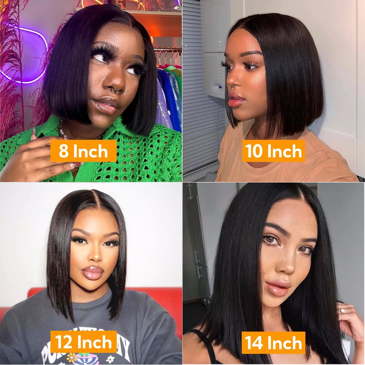 Bob Wig Human Hair Straight Glueless Wear and Go Pre Plucked Pre Cut 5x5 Hd Closure Bob Wig with Baby Hair Short Bob lace front Wigs for Women Brazilian Virgin Hair 180% Density Natural Black 14 Inch