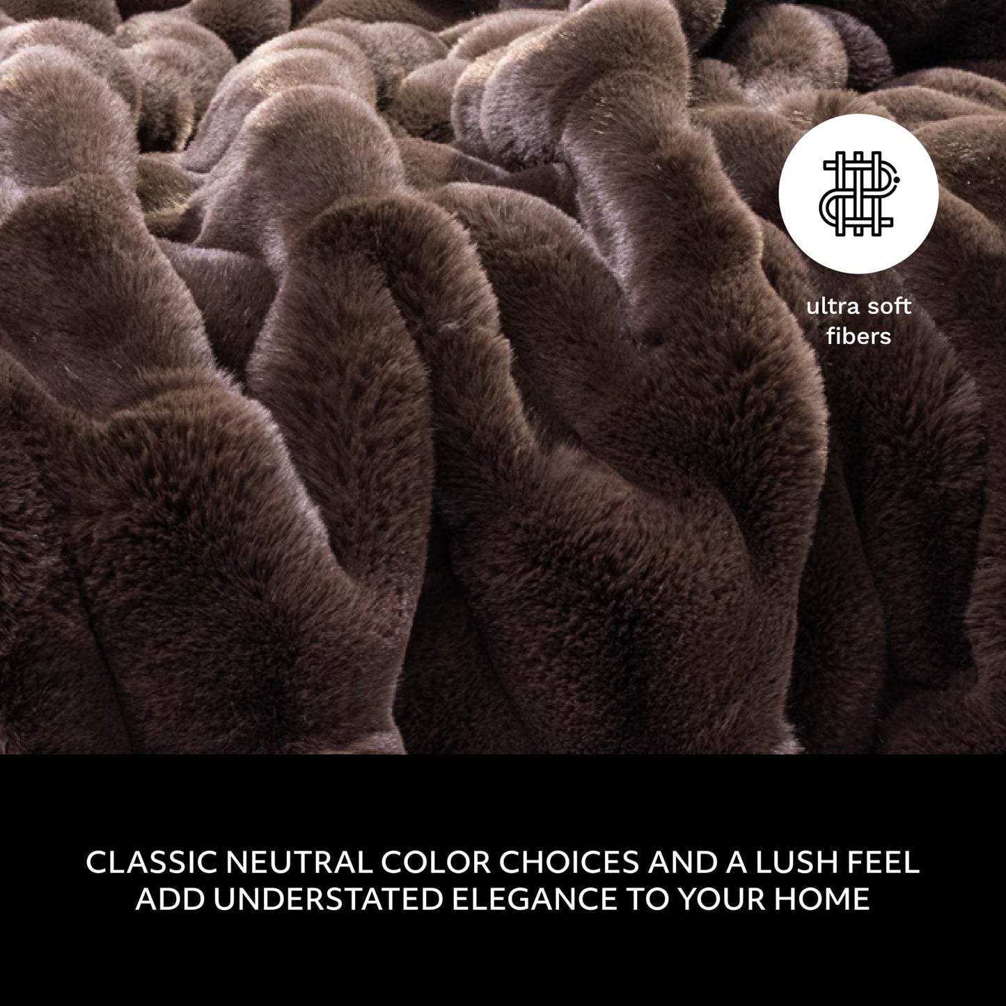 Mon Chateau 60" x 70" Hearthside Faux Fur Throw Blanket, Reversible Soft Blanket for Queen-Size Bed, Couch, or Sofa, Cozy Home Decor and Stylish Living Room Comfort, Winter Cream (Chestnut Square)
