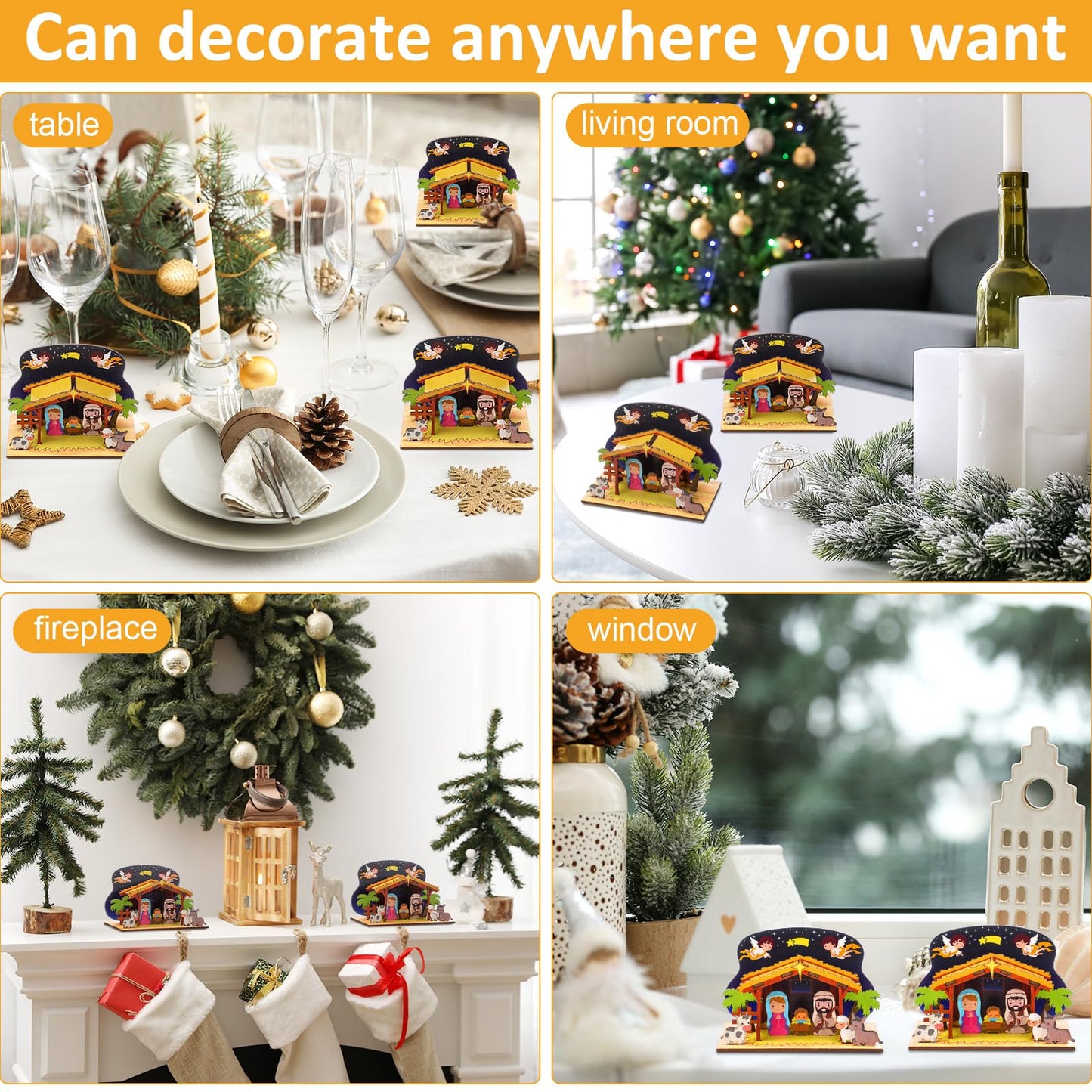 JolliLudo 8 Pack Christmas Nativity Craft for Kids Wooden Religious Jesus House DIY Christian Nativity Scene Craft for Classroom Art Activities Sunday School Xmas Party Decoration