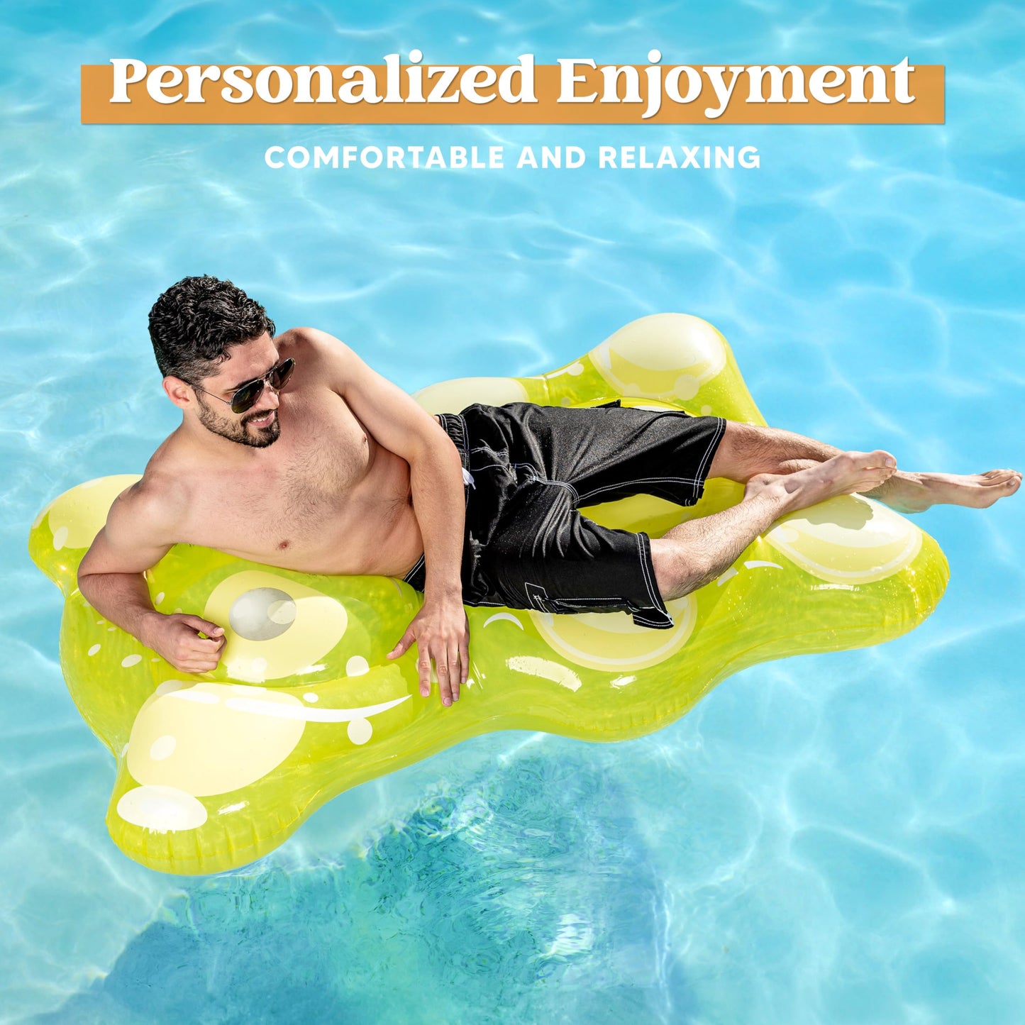 Sloosh 60" Gummy Bear Inflatable Pool Float - Swimming Pool Floats Decor Pool Floaties Raft Lounge Seasonal Water Pool Cute Pool Beach Birthday Party Decorations for Adults