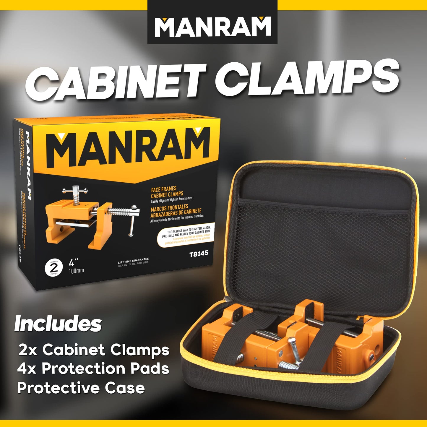 Cabinet Clamps 4 Pack - Protective Case Included - Clamps for Cabinets