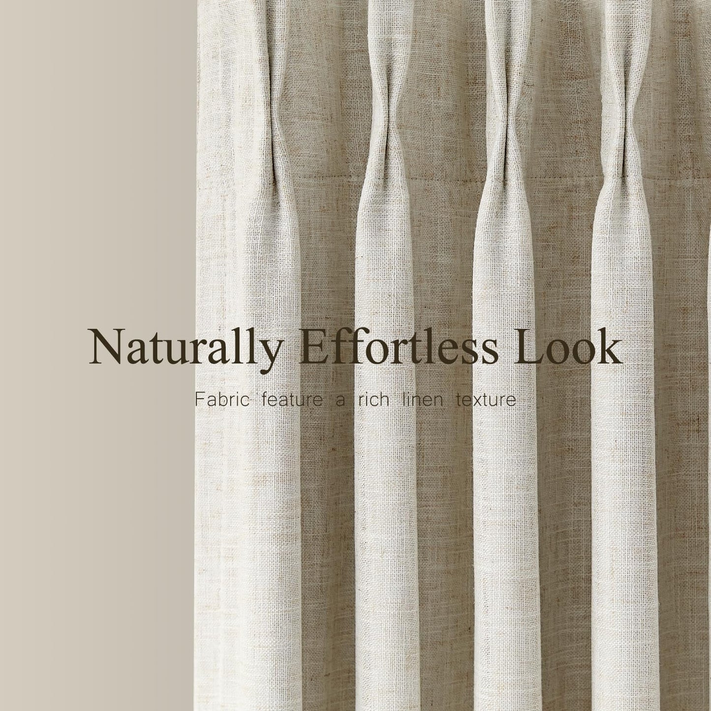Pinch Pleated Curtains 100% Blackout Linen Curtains 90 Inches Long for Bedroom Living Room, Natural Memory Trained Thermal Insulated Room Darkening Window Pleat Drapes with Hooks, 2 Panels, 40"Wx90"L