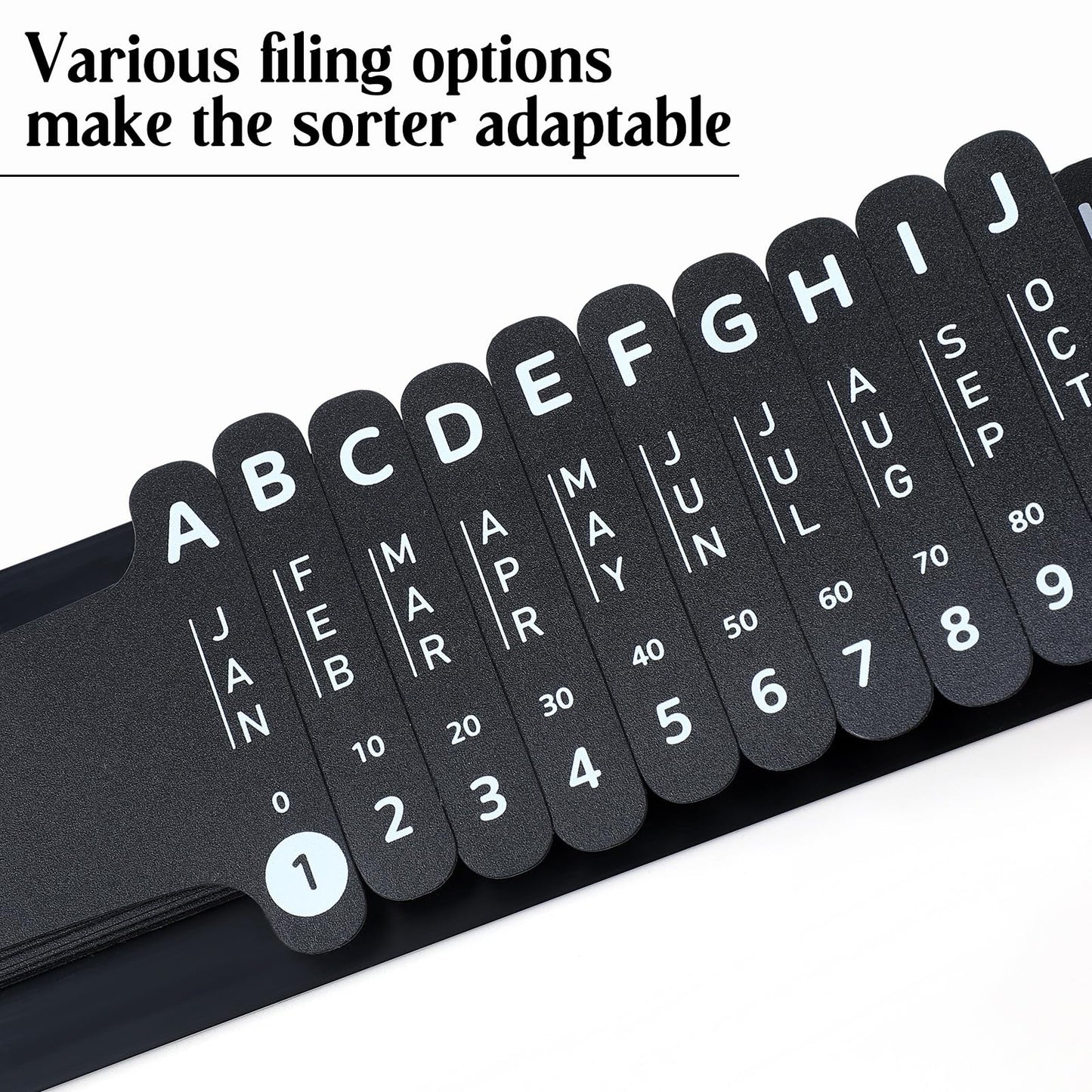 PerKoop Plastic All Purpose Document Sorter Alphabetical File Organizer Compact Upright Space Saving Paper Organizer for File Office, Black, 2.52 x 23.5 inches(2 Sets)