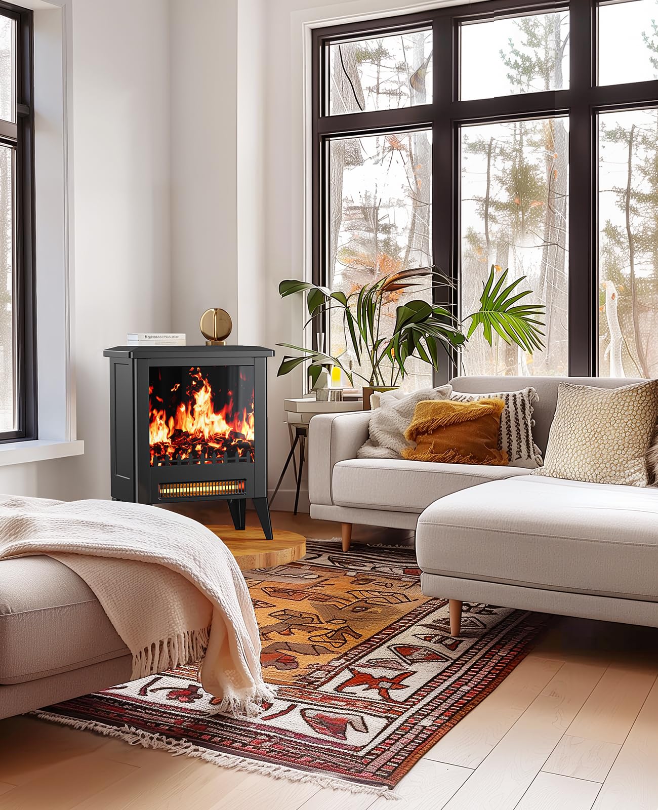 Silonn Electric Fireplace Heater, Quick Heating Portable Low Noise Fireplace with Temp Control, CSA Certified,18” Electric Fire Place with Overheat Protection Function for Living Room, Bedroom, Black