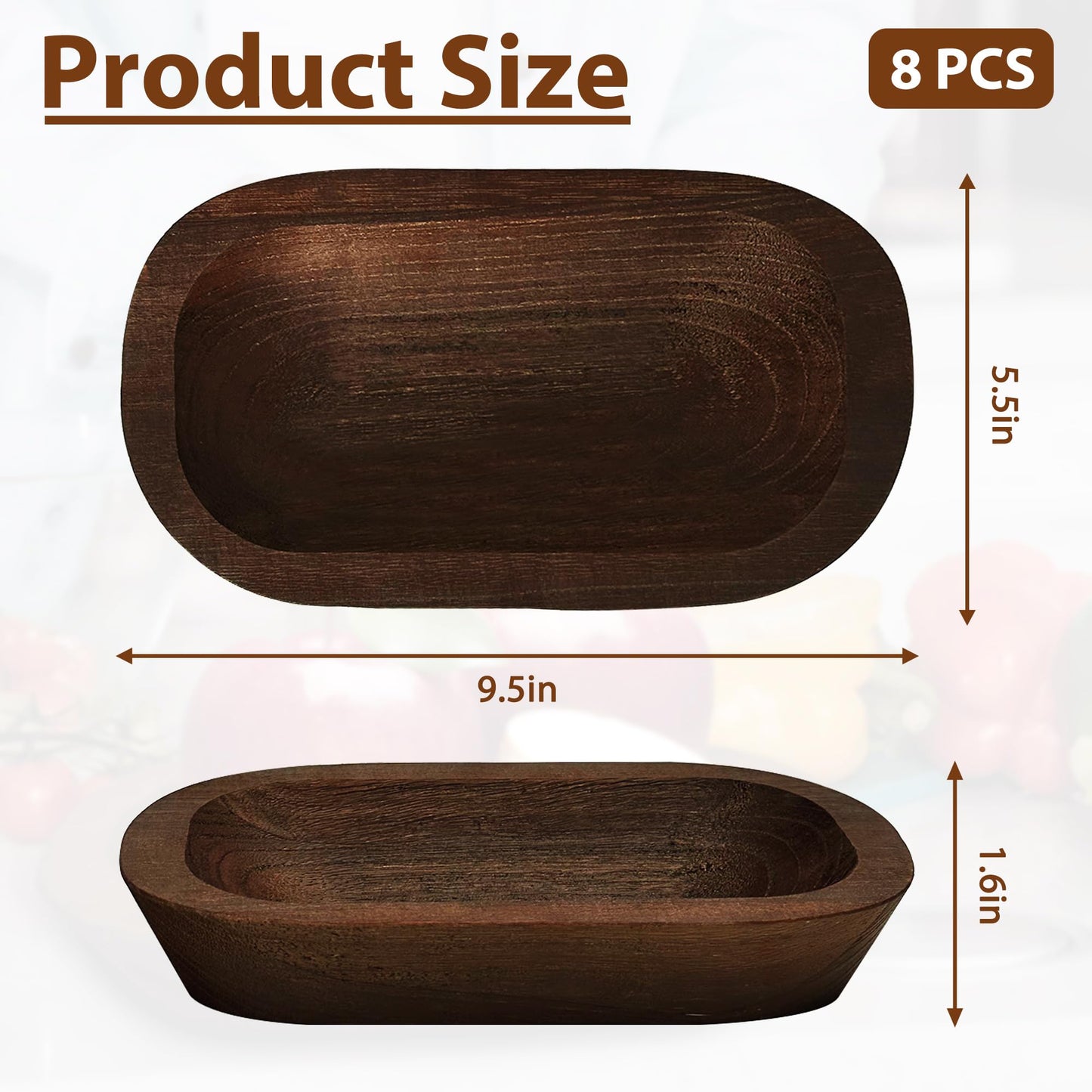Royxen 8 Pack Wood Dough Bowl, Wooden Dough Bowls Paulownia, Rustic Bowl Vintage, Bowls for Candle (Brown, 9.7" x 6")