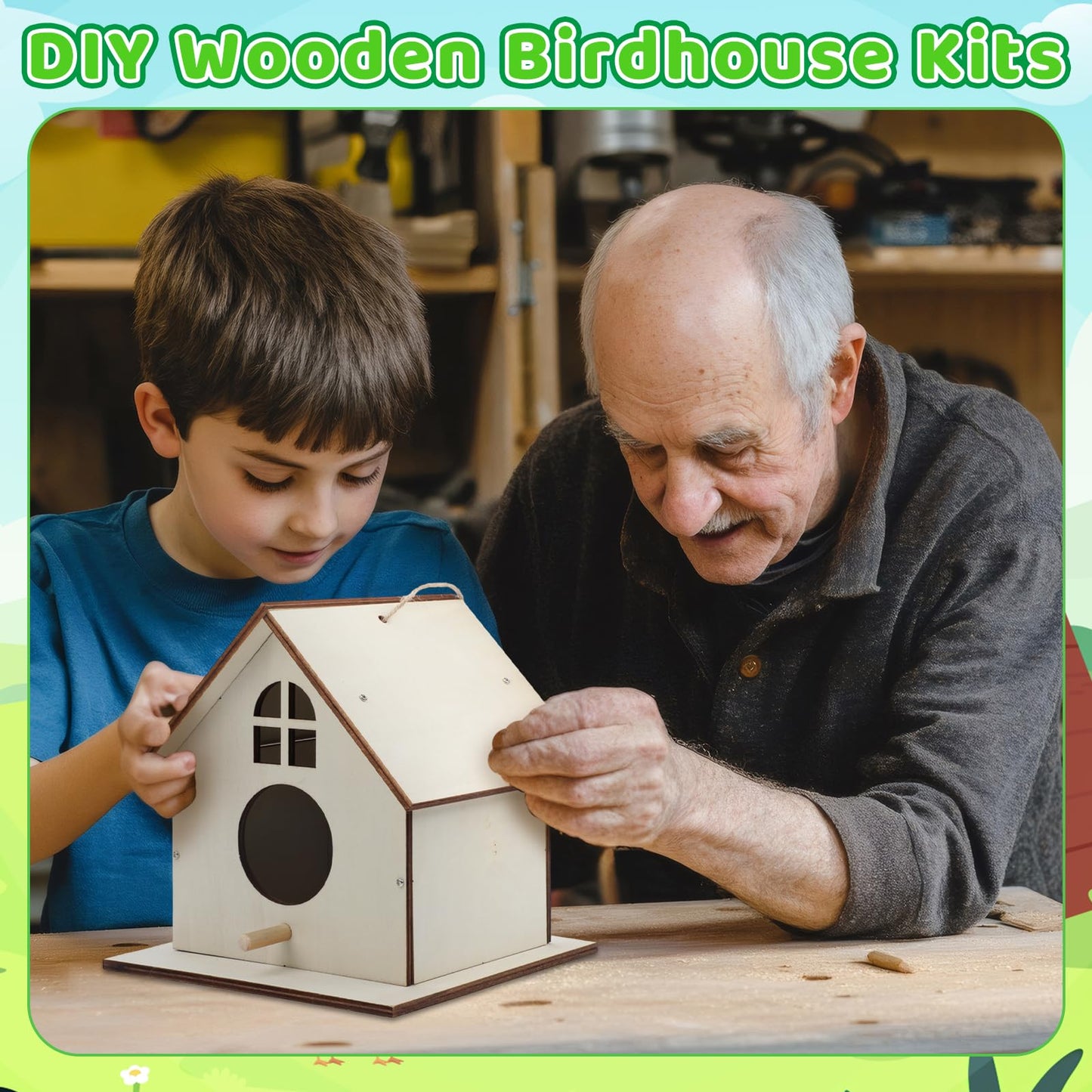 Entallor 6 Pack Wooden DIY Birdhouse Kit, Thickened Wood Bird Home for Kids Adults All-in-One Bird Crafts with Screwdrivers, Nails,Hemp Ropes for Backyard Indoor Outdoor