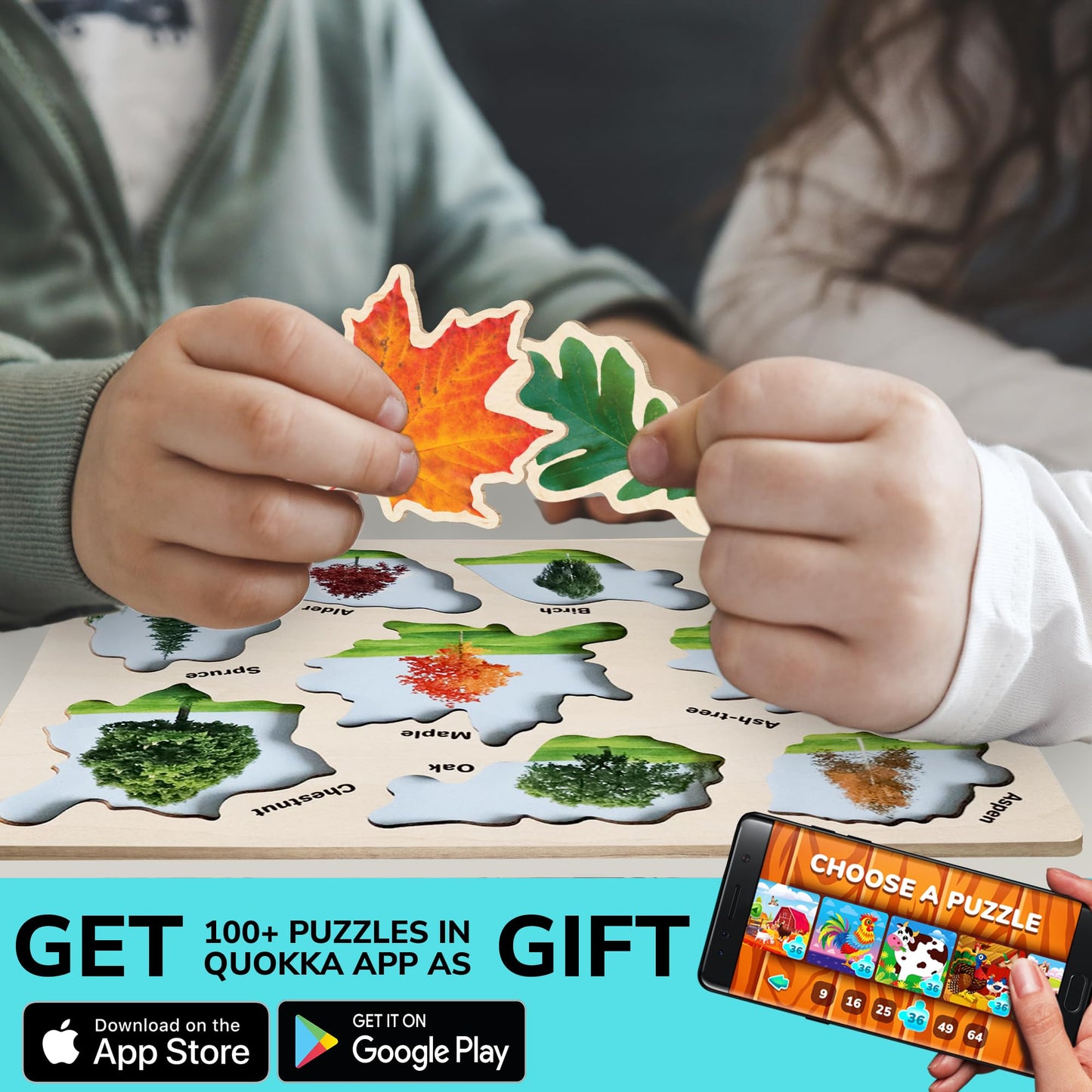 QUOKKA Wooden Puzzles for Toddlers 1-3 – 3X Set Montessori Toys Puzzles for Kids Ages 2-4 – Wood Educational Baby Game 12-18 Months – Gift Learning Mushrooms Flowers Leaves - Boy & Girl 3-5