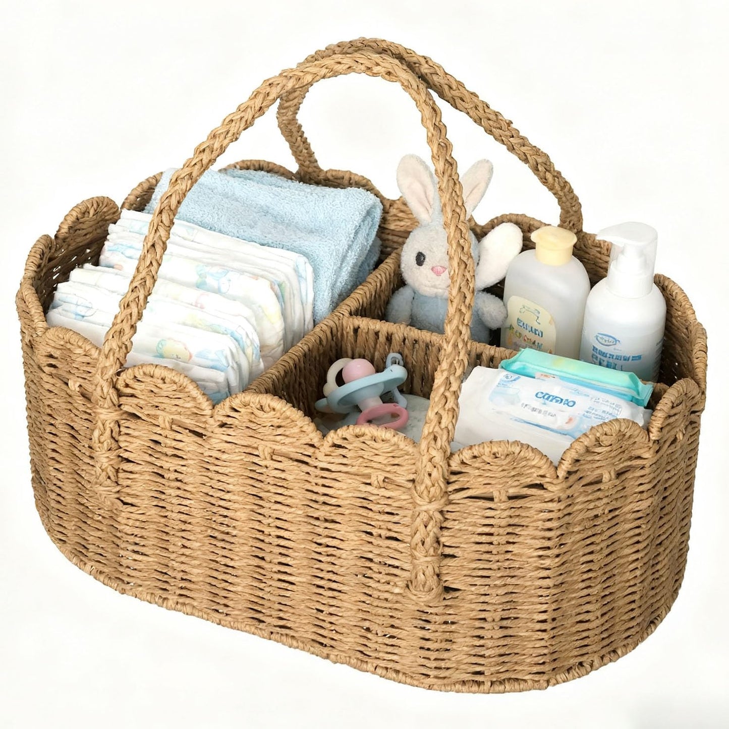 wwmayfeel Diaper Caddy Organizer, Paper Rope Storage Baskets Nursery Bin with Removable Divider, Portable Car Organizer for Diapers, Baby Shower Gifts, Newborn Essentials Must Haves