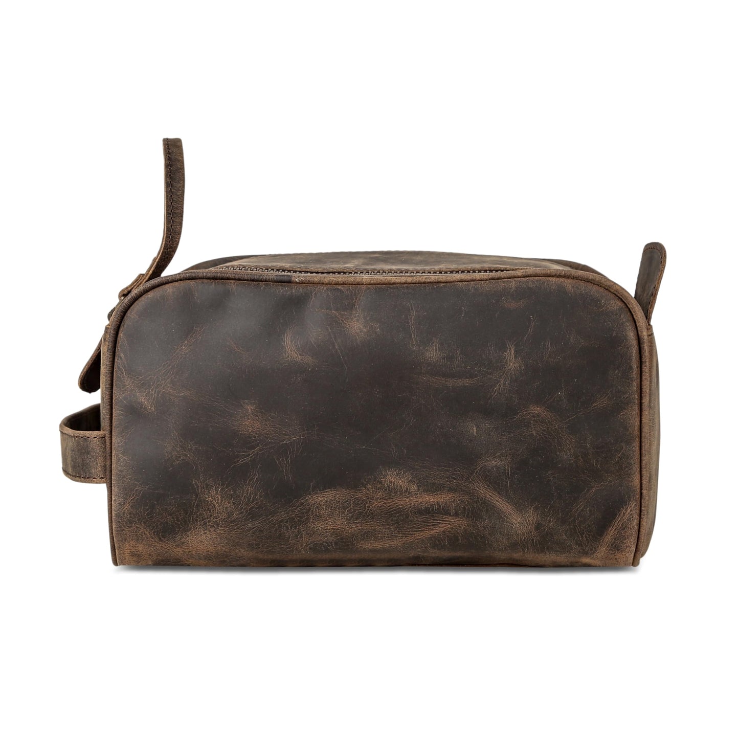 Premium Buffalo Leather Dopp Kit Toiletry Bag – Rustic Vintage Style Travel Organizer with Zipper Closure – Leather Shaving Bag for Men & Women and Spacious with Easy Carry Handle