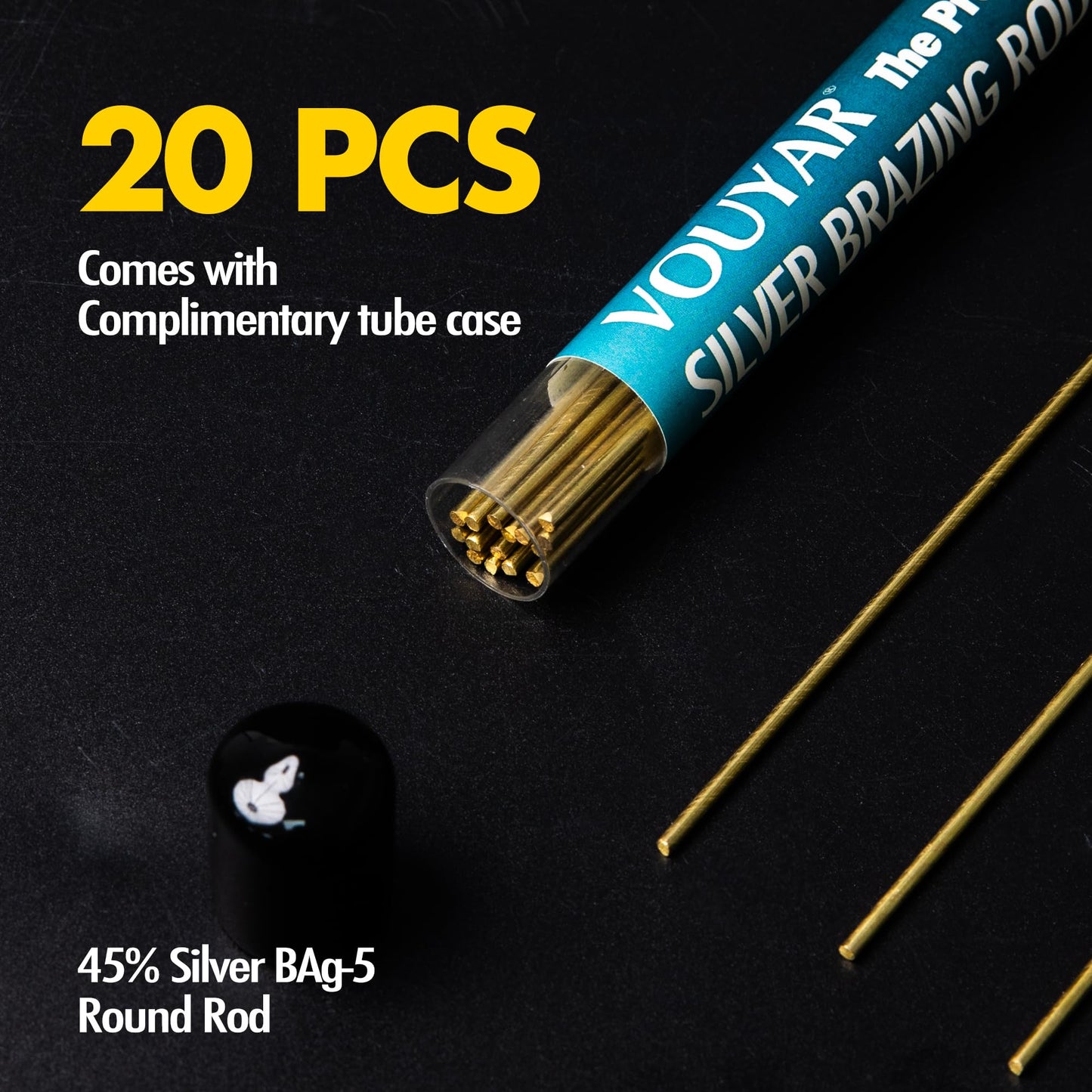 20 Sticks 45% Silver Brazing Solder Rod BAg-5 Round Welding Rods, 1/16'' x 10'' - 2.5 Troy Ounce (77g)