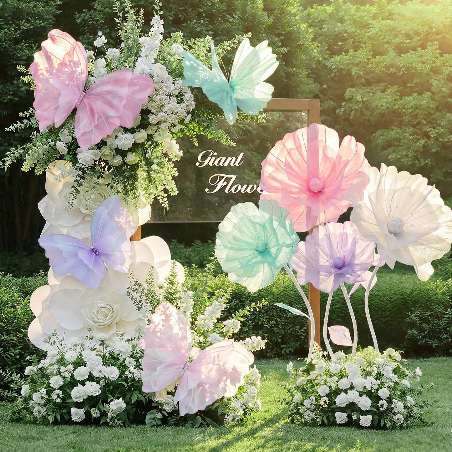 Cinnvoice 8 Pcs Pastel Large Butterfly Flower Decorations 20 Inch 12 Inch 3D Giant Pastel Silk Butterfly Big Flower Mariposas Grandes para Decoracion for Wedding Backdrop Birthday Party