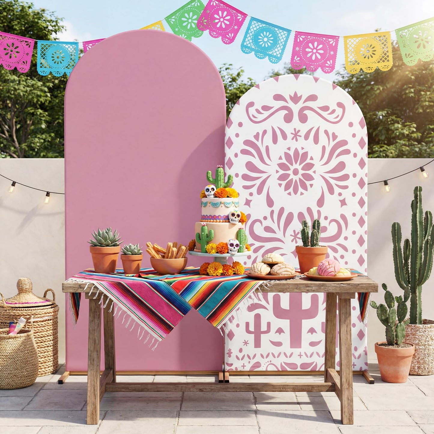 Tegeme 2 Pcs Mexican Fiesta Theme Arch Covers Backdrop Stretchy Fabric Covers for Cielito Lindo Party Decoration Baby Shower Birthday Bridal Shower(Rose Red)