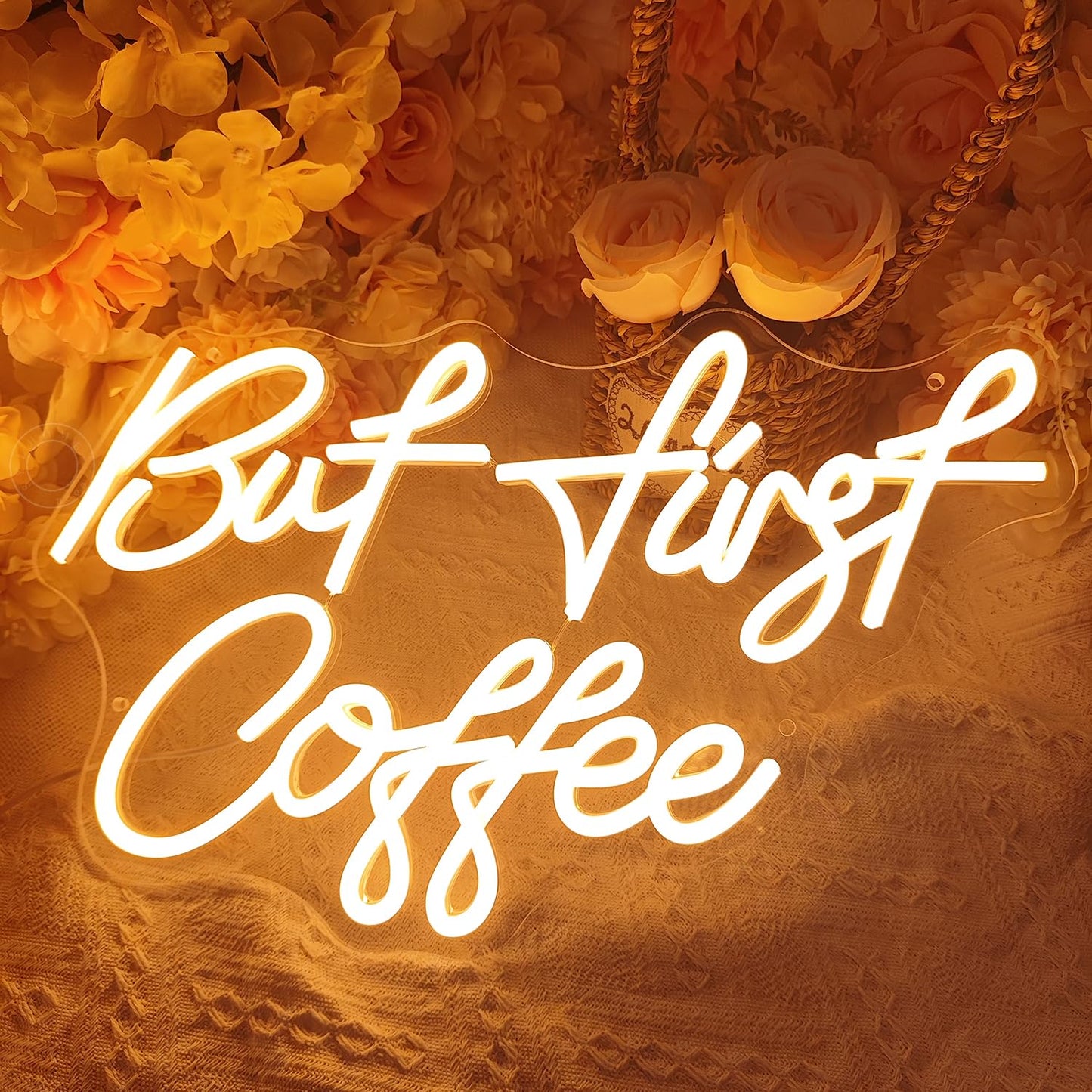SYLHOME But First Coffee Led Neon Light Signs 5V Home Bedroom Kitchen Office Wall Decor Sign for Coffee Cafe Bar Party Living Room Sign Gifts Warm White USB 17" X 10.2"