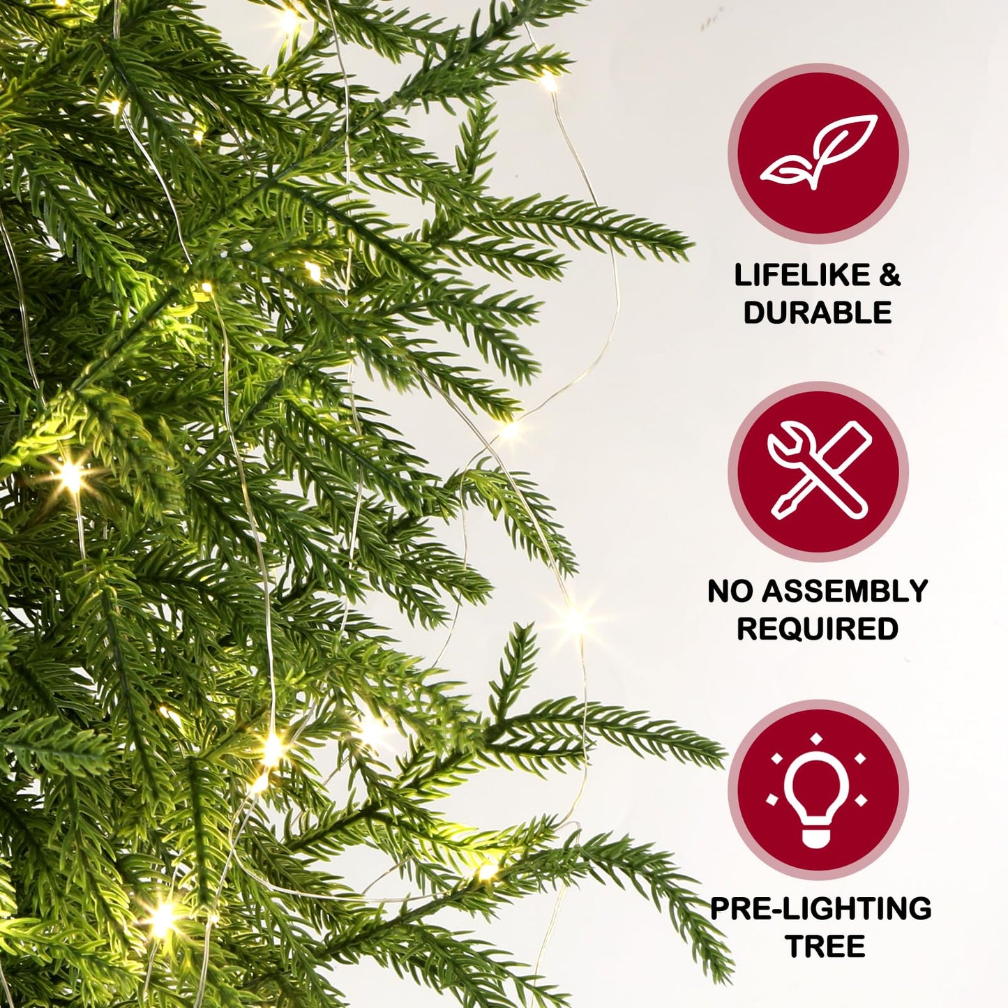 ENVEN 2FT Artificial Norfolk Pine Christmas Tree – Tabletop Faux Tree Unlit/Prelit with 50 LED Lights & 8-Function Battery Box, Pre-Assembled Holiday Decor for Home or Office (Prelit-2FT-2Pack)