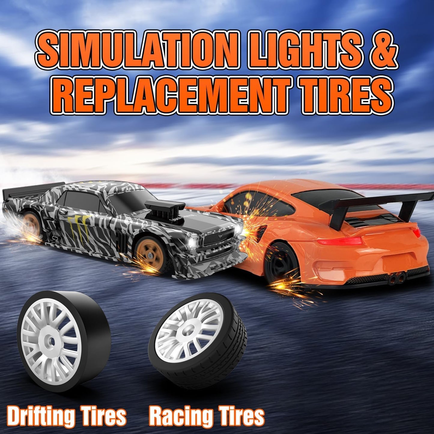 RC Drift Car, 1/43 Mini RC Drift Car with Gyroscope, 2.4GHz Full Proportional Remote Control Cars, 4WD High Speed Racing with Lights, Racing Tires, Model Cars Gift for Adults, Kids, Boys, Girls