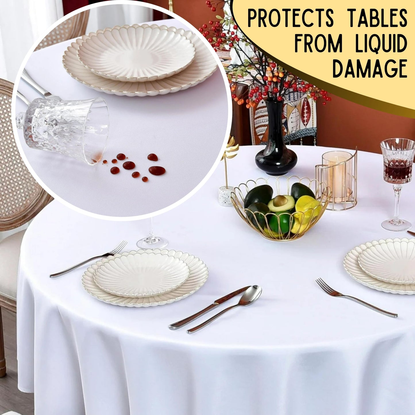 Cozy Luxe Home 10-Pack 82in White Round Paper Tablecloths Disposable | Table Cloth Cover with Plastic Backing | Elegant and Easy Cleanup Round Table Cover for Any Events