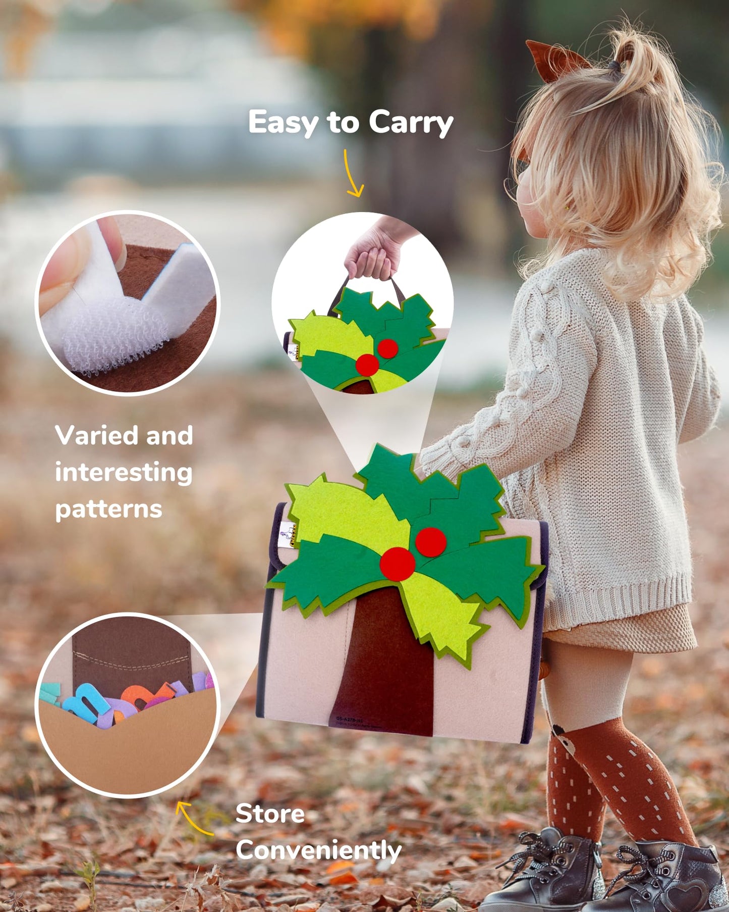 CHEFAN Felt Letter Tree, Coconut Tree Alphabet Bag for Early Education Storytelling, Felt Story Board Set Props from The Childhood Favorite Book, Felt Board for Wall Teaching Home Classroom Play