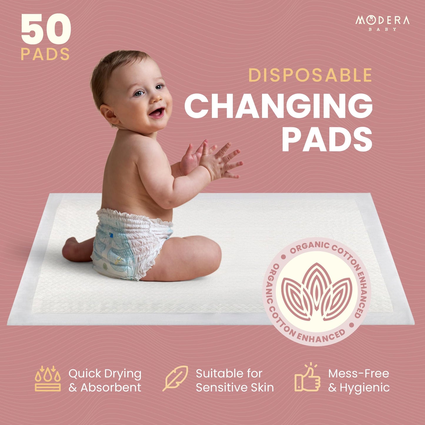 Organic Cotton Enhanced Disposable Changing Pad Liners | XL-Large 30x18 Hypoallergenic Super Soft Ultra Absorbent Waterproof Quilted Underpads for Baby Diaper Table/Travel, Leak Proof Mess Free-50PK