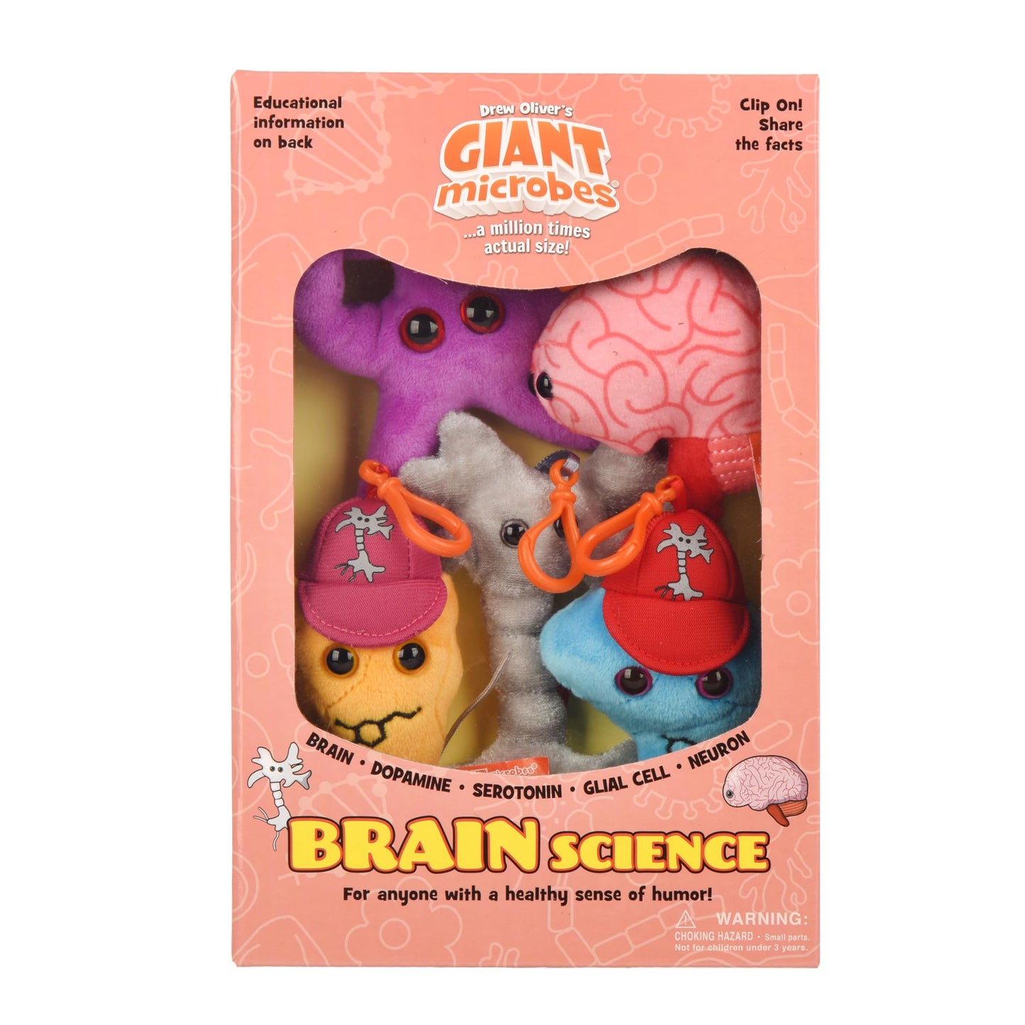 GIANTmicrobes Brain Science Themed Gift Box –Learn about Neuroscience with this 5-piece Box Set of Plush Key Chains, Educational Gift for Students, Doctors, Teachers, Neuroscientists and Psychologists