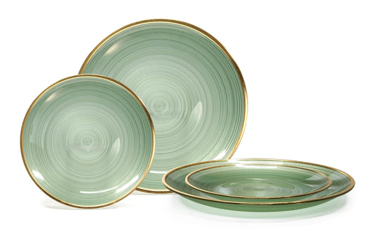 " OCCASIONS " 50 Plates Pack (25 Guests)-Wedding Party Disposable Plastic Plate Set -25 x 10'' Dinner + 25 x 7'' Salad & Dessert plates (Belize in Green & Gold)