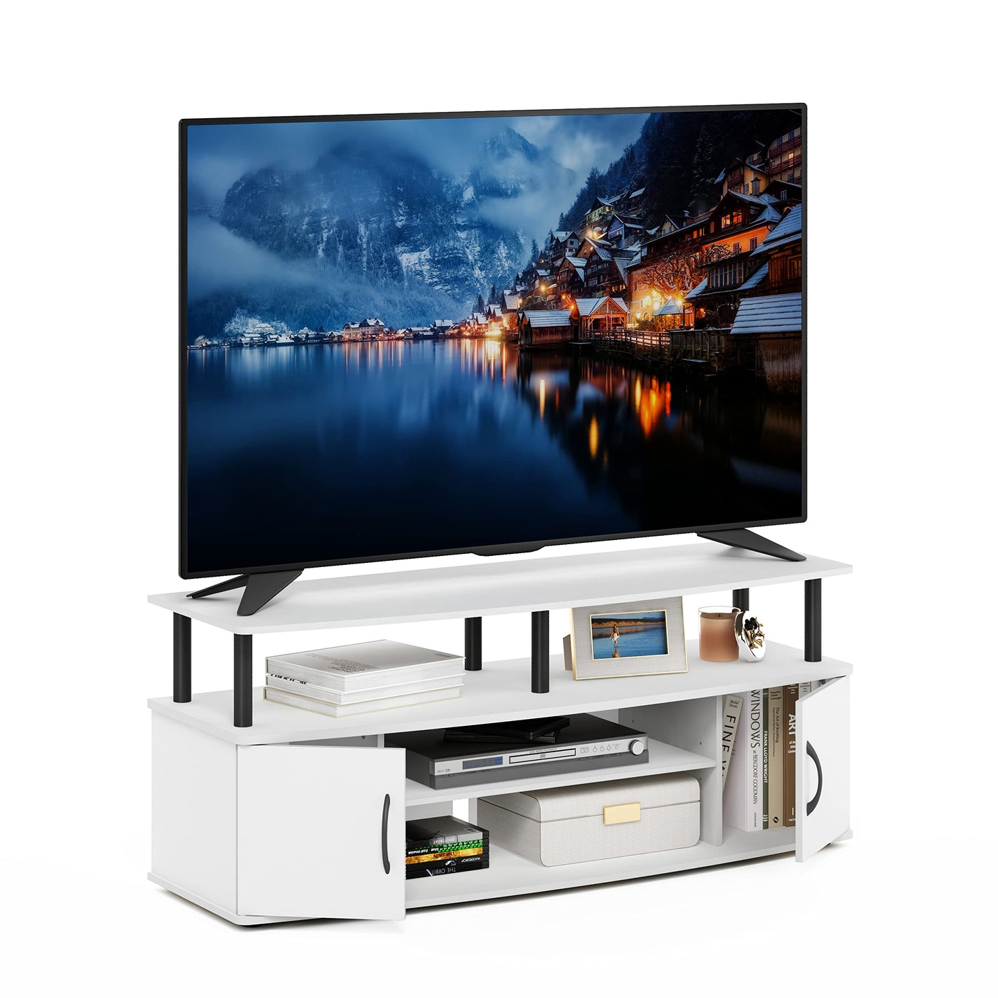 Furinno Jaya Entertainment Center Stand Unit/TV Desk for up to 55 inch, White/Black
