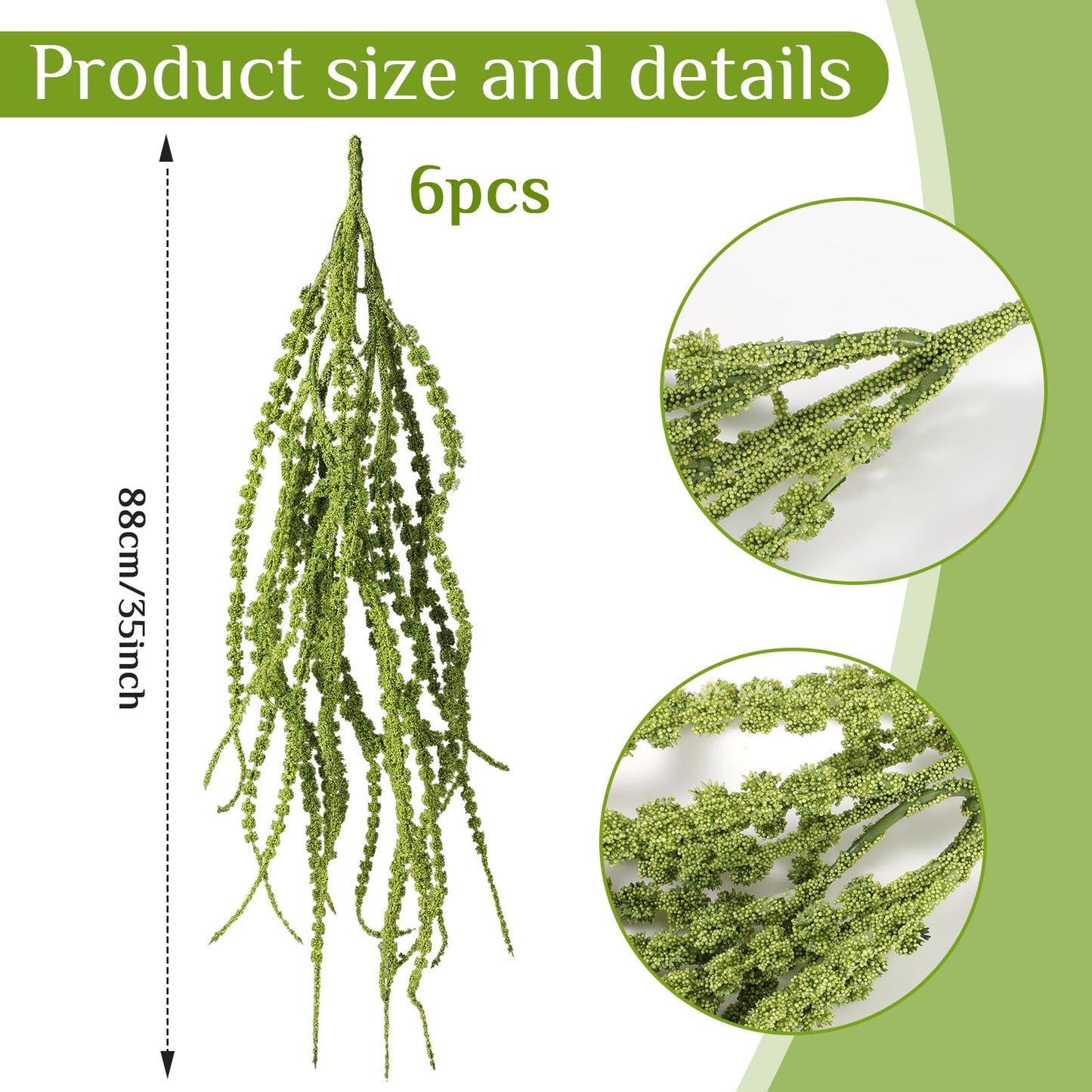Suncalla 6 Pcs 35 Inch Amaranthus Artificial Flower Hanging Plants Fake Amaranthus Flower Dried Preserved Bleached Wisteria for Wedding Christmas DIY Bouquet Garlands Home Wall Decor (Green)