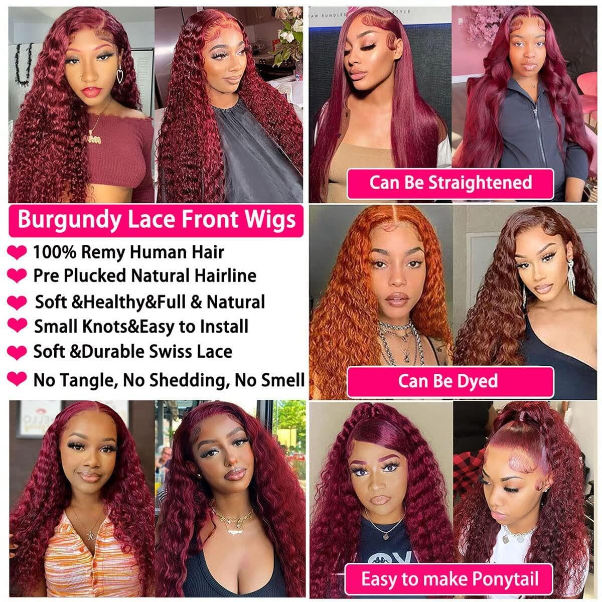 Larhali 99J HD Lace Front Wigs Human Hair Pre Plucked 250% Density Burgundy 13x6 Deep Wave Frontal Wigs Natural Hairline Human Hair Wigs for Black Women(24 Inch)