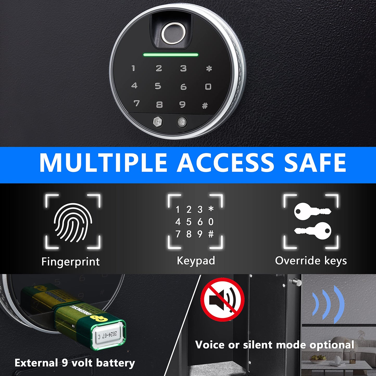 Biometric Digital Security Home Safe, Fingerprint Personal Storage for Cash, Jewelry and Valuables - 1.0 Cubic Feet Small Box for Gun Use (No Fireproof Bag)